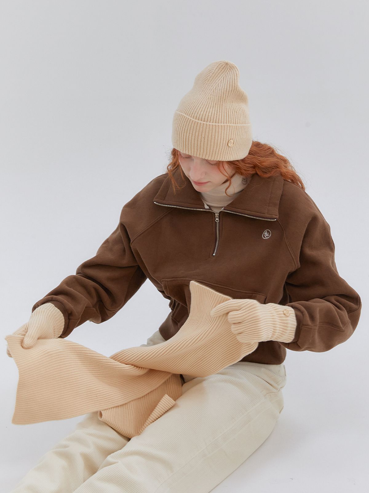 아노에틱(ANOETIC) ANC BEANIE & MUFFLER & GLOVES SET_BUTTER