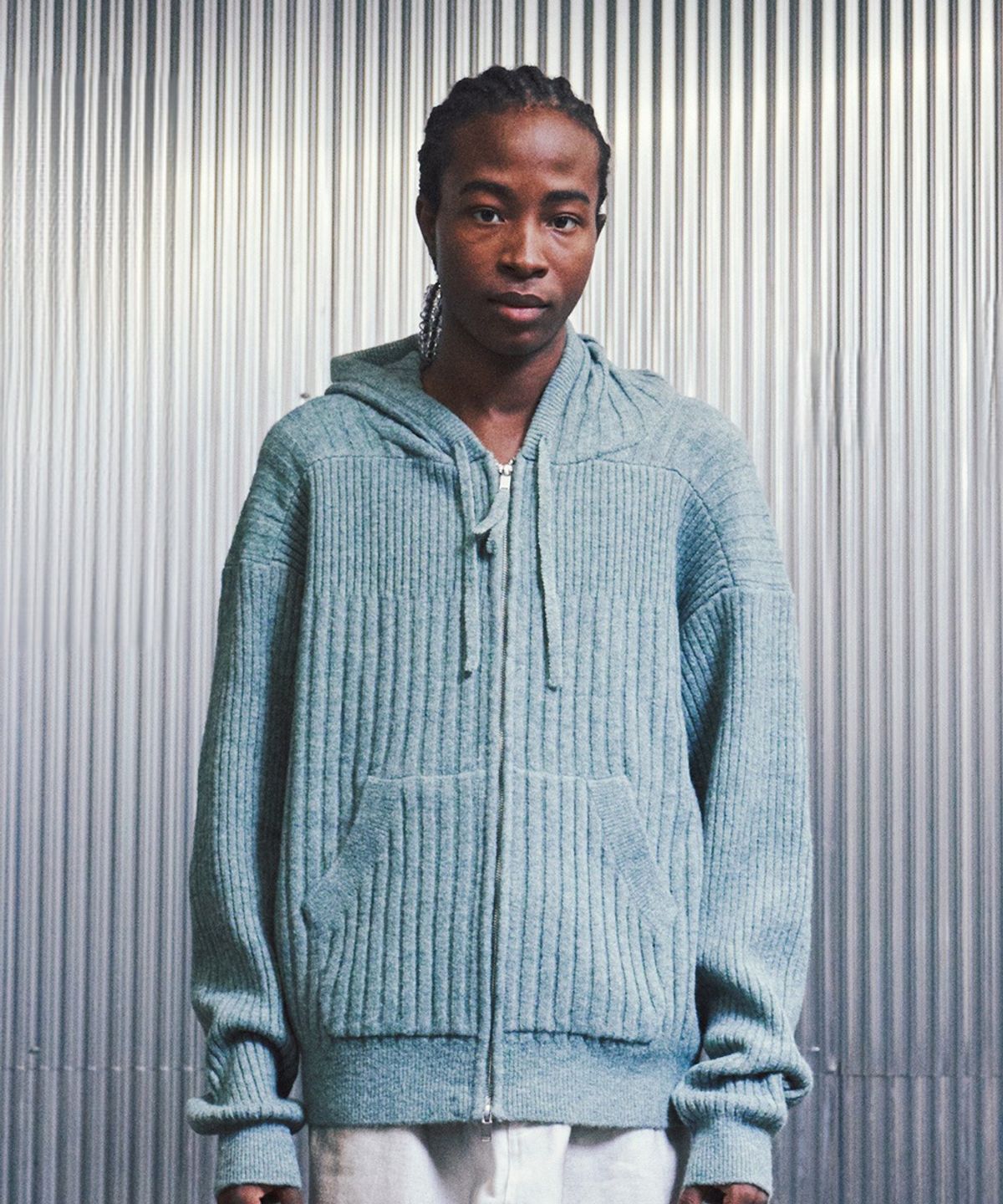 에프디알(FDR) Souffle Varigated Rib Hood Zip Up_Melange Green
