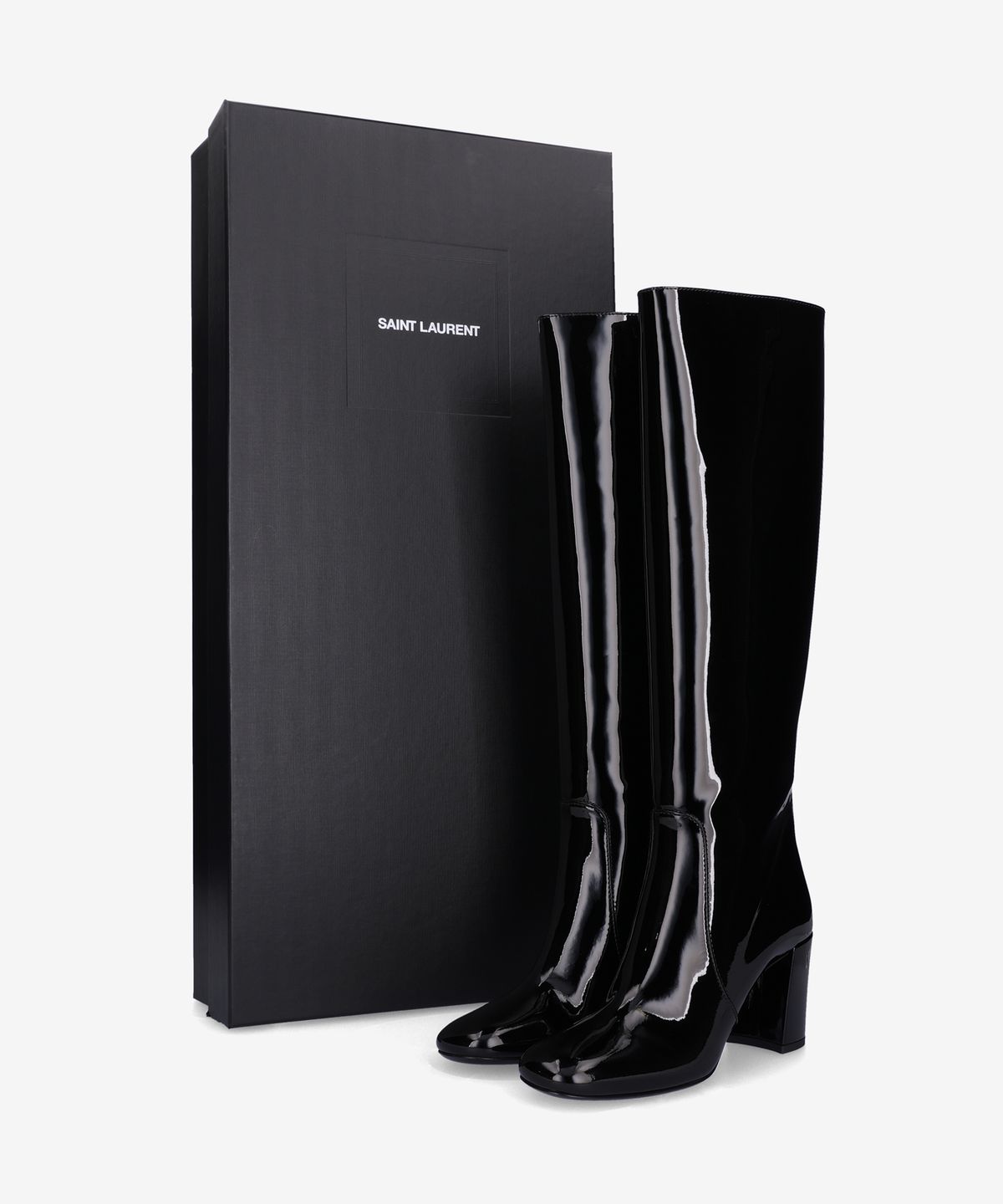 생로랑(SAINT LAURENT) 페이턴트 레더 롱 부츠 - 블랙 / 7576011TV001000