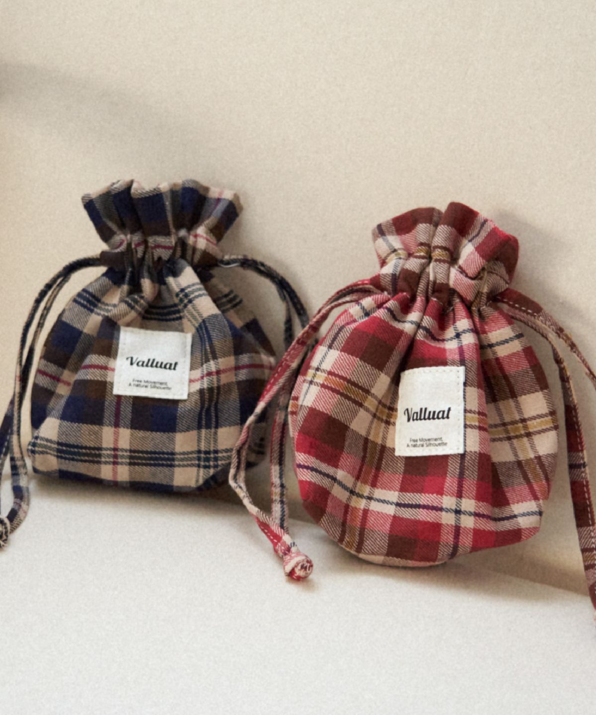 벨류엣(VALLUAT) Tartan Check String Pouch_Pink