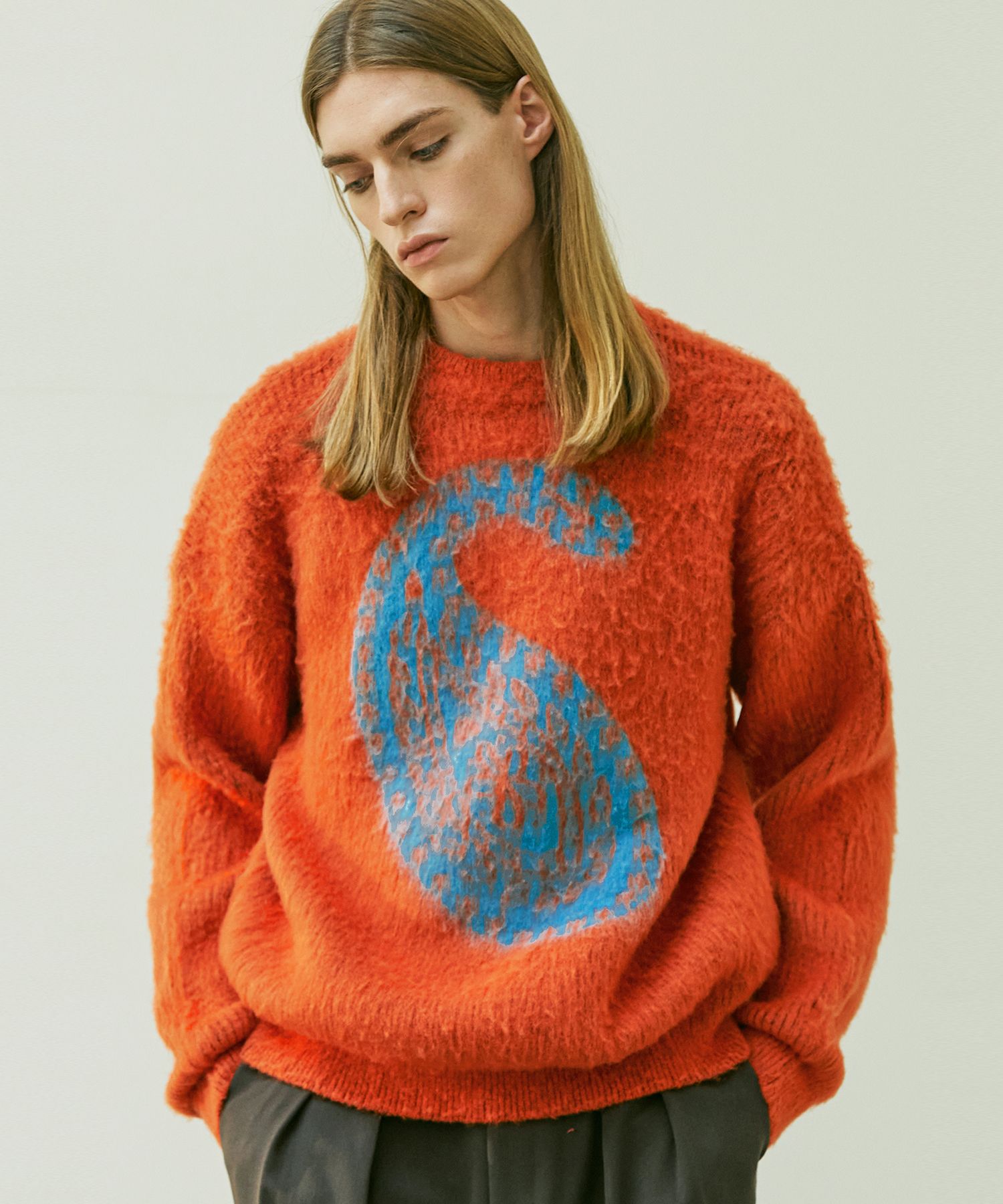 新品未使用　KNIT ♡pattern pullover sweat MUSINSA | KND Bulky Brush Paisley Sweater Orange