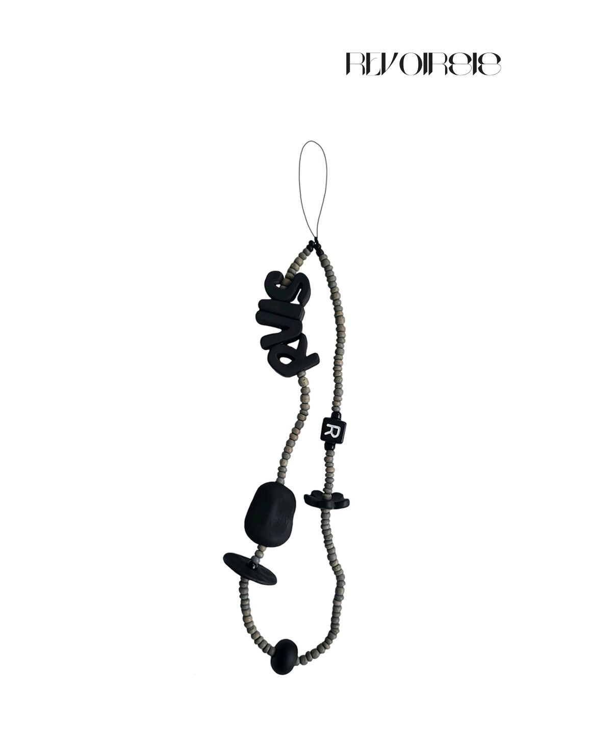 르브아시스(REVOIRSIS) thin beads phone strap wood grey