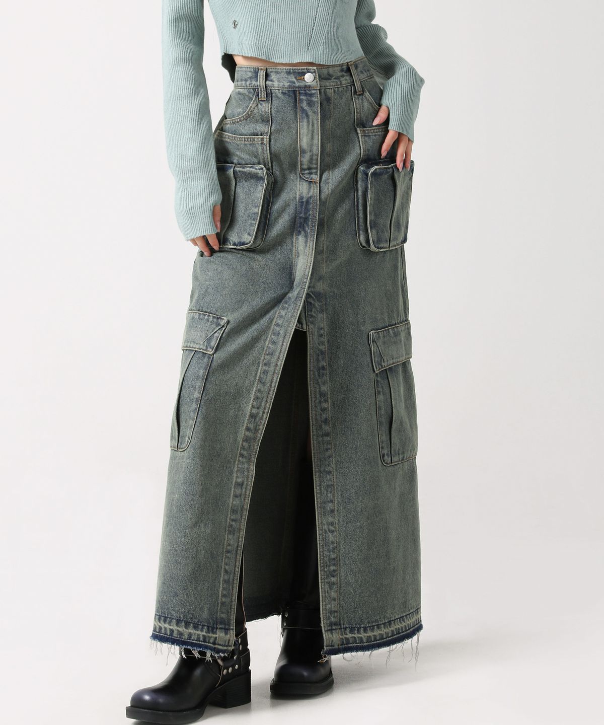어반드레스(AVANDRESS) Evelyn Long Denim Skirt COTTON BLACK