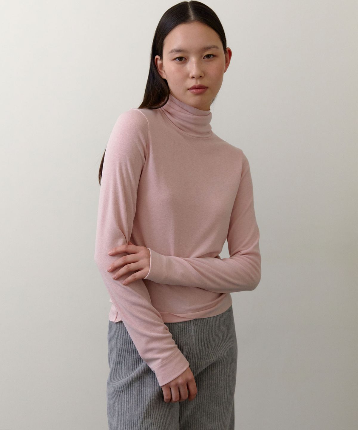 38컴온커먼(38COMEONCOMMON) Classic Turtle neck T-shirts (Light pink)