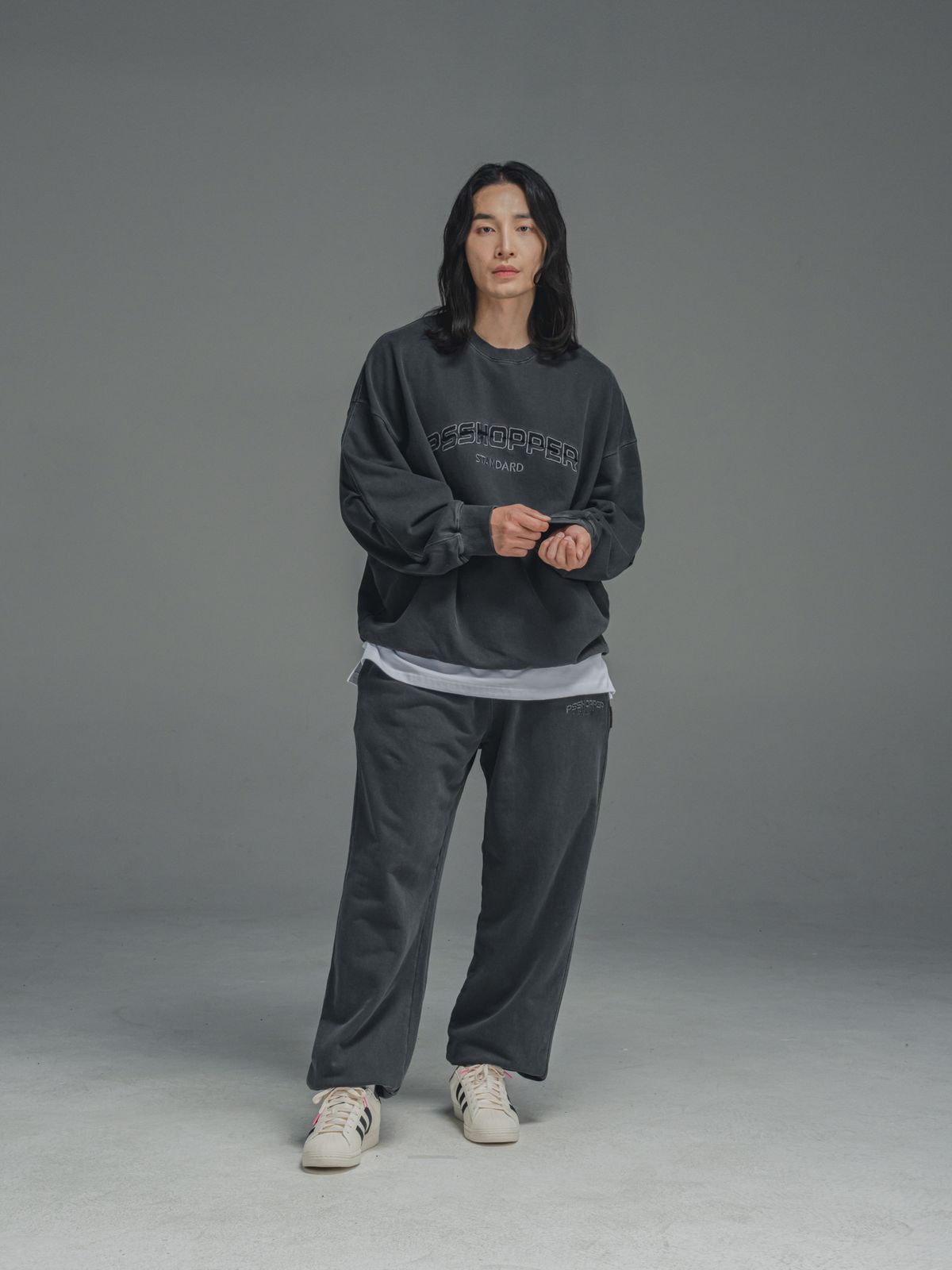 피에스쇼퍼(PSSHOPPER) [2 Pack] 오리지널 피그먼트 워싱 셋업 [다크 그레이]