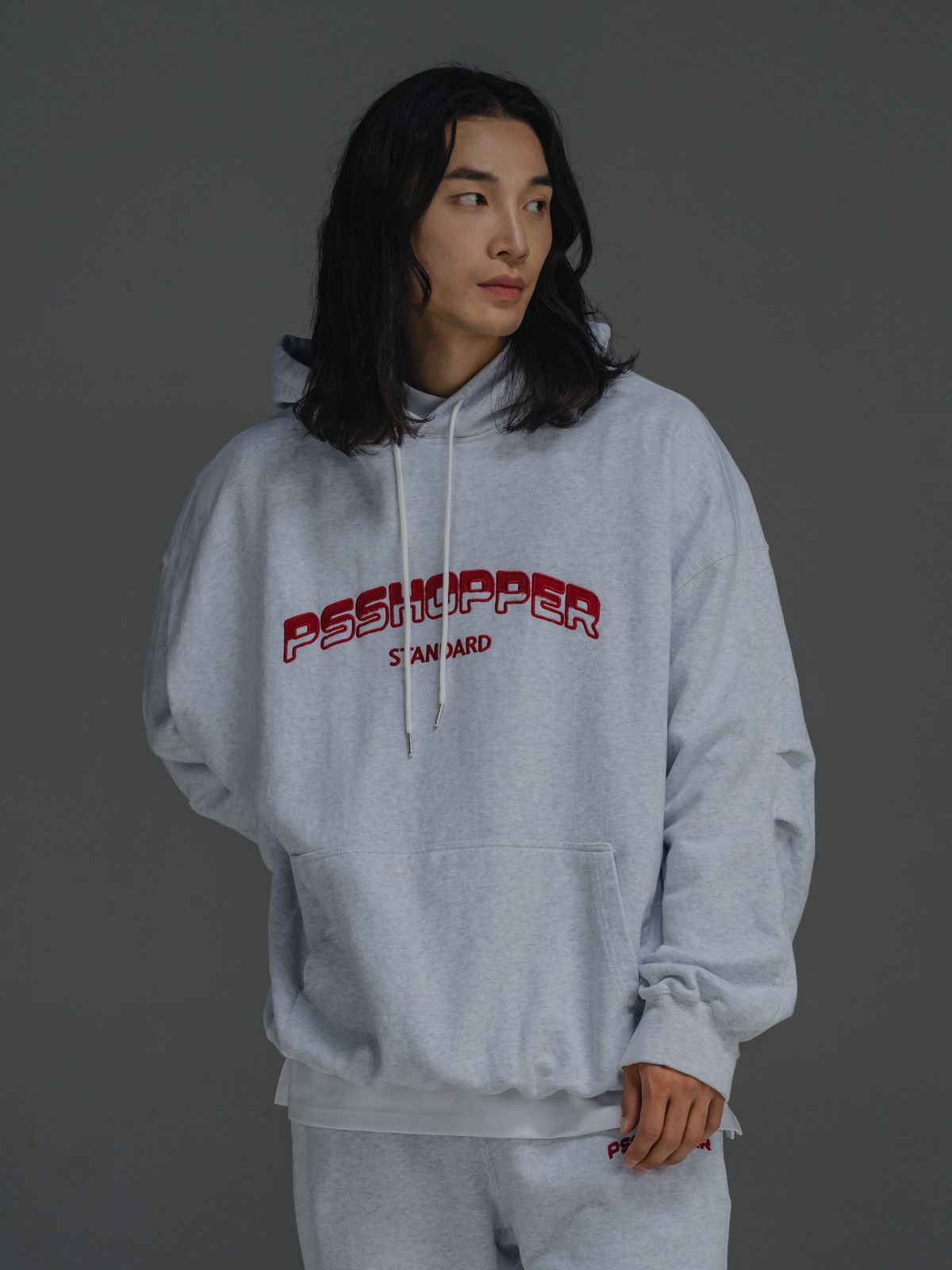 피에스쇼퍼(PSSHOPPER) 오리지널 로고 워싱 후디 [멜란지 그레이]