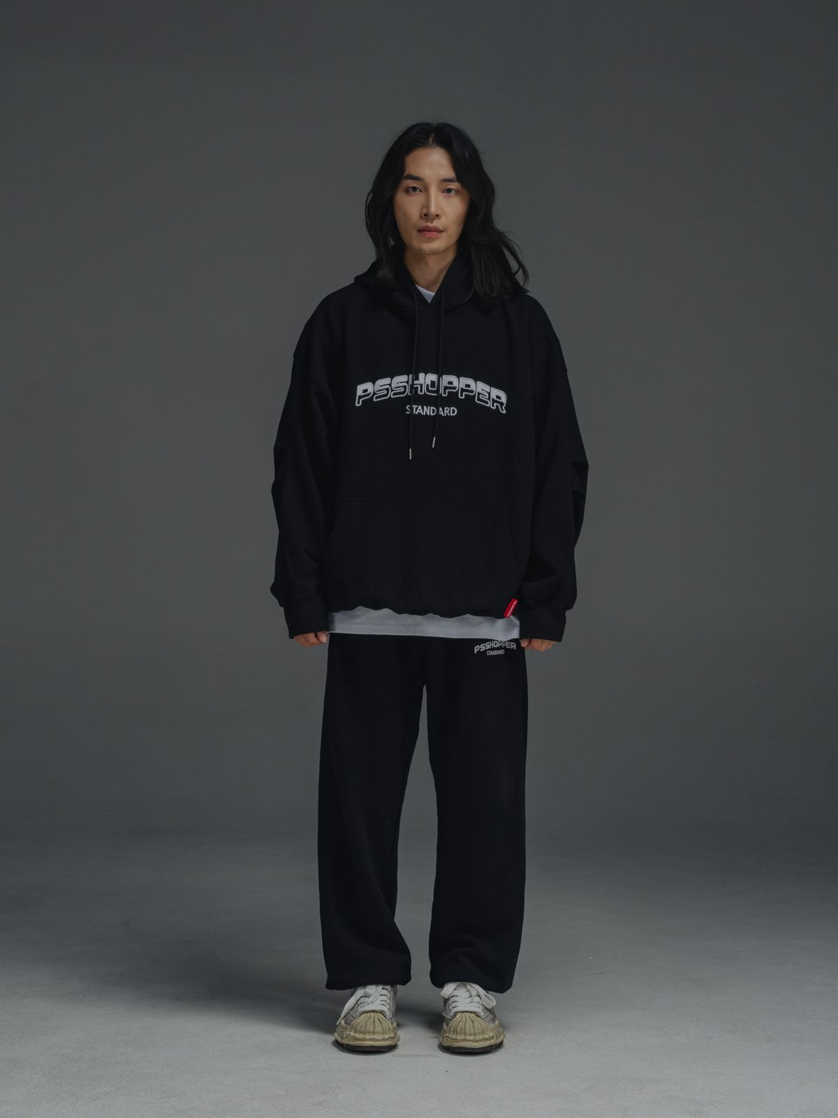 피에스쇼퍼(PSSHOPPER) 오리지널 로고 워싱 조거팬츠 [블랙]
