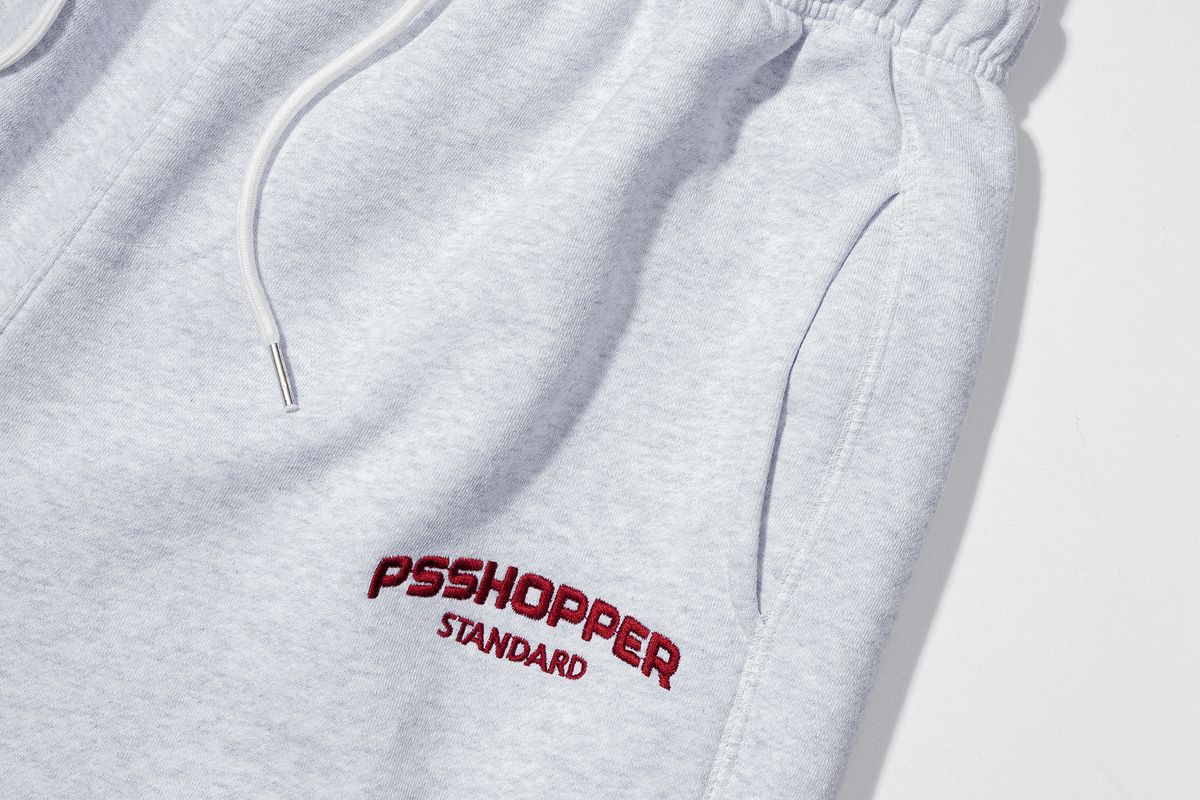 피에스쇼퍼(PSSHOPPER) 오리지널 로고 워싱 조거팬츠 [멜란지 그레이]