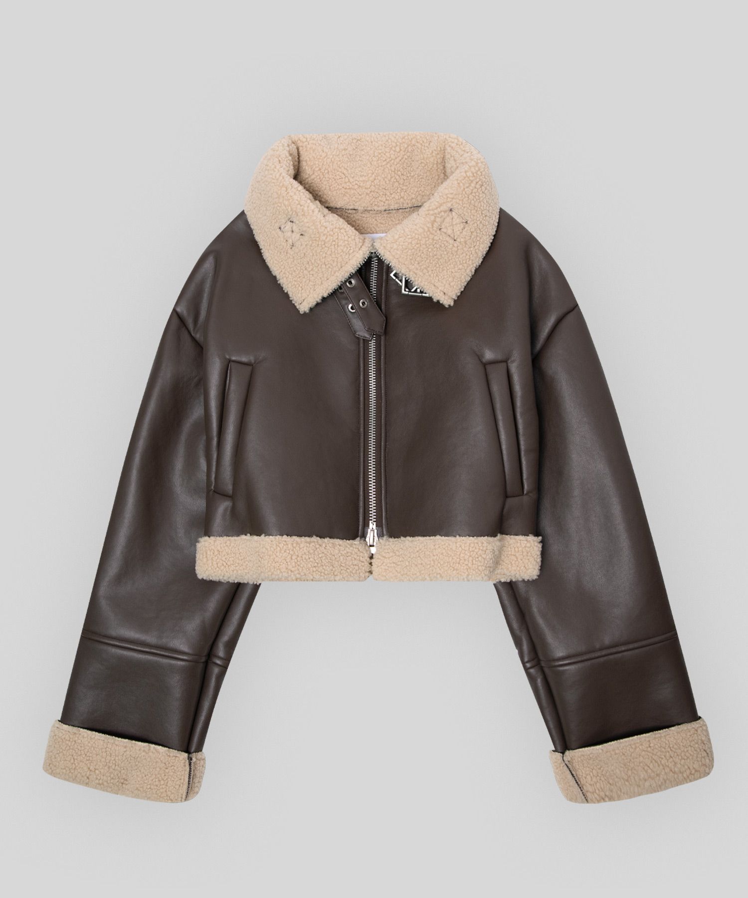 ジャケット [PLACE STUDIO] VEGAN LEATHER WOOL FLEECE BELTED CROP JACKET MUSINSA | PLACE STUDIO Vegan Leather Fleece Belted Crop