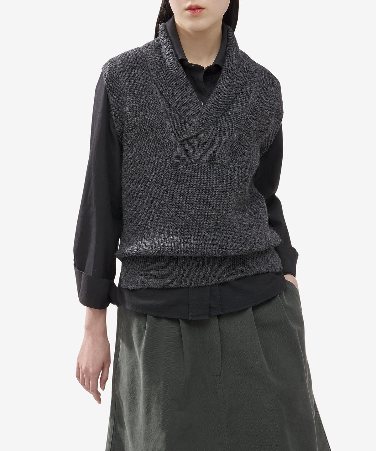 마가렛 호웰(MHL MARGARET HOWELL) 숄 카라 베스트 - 챠콜 / WHKN0138A23KLFCHR