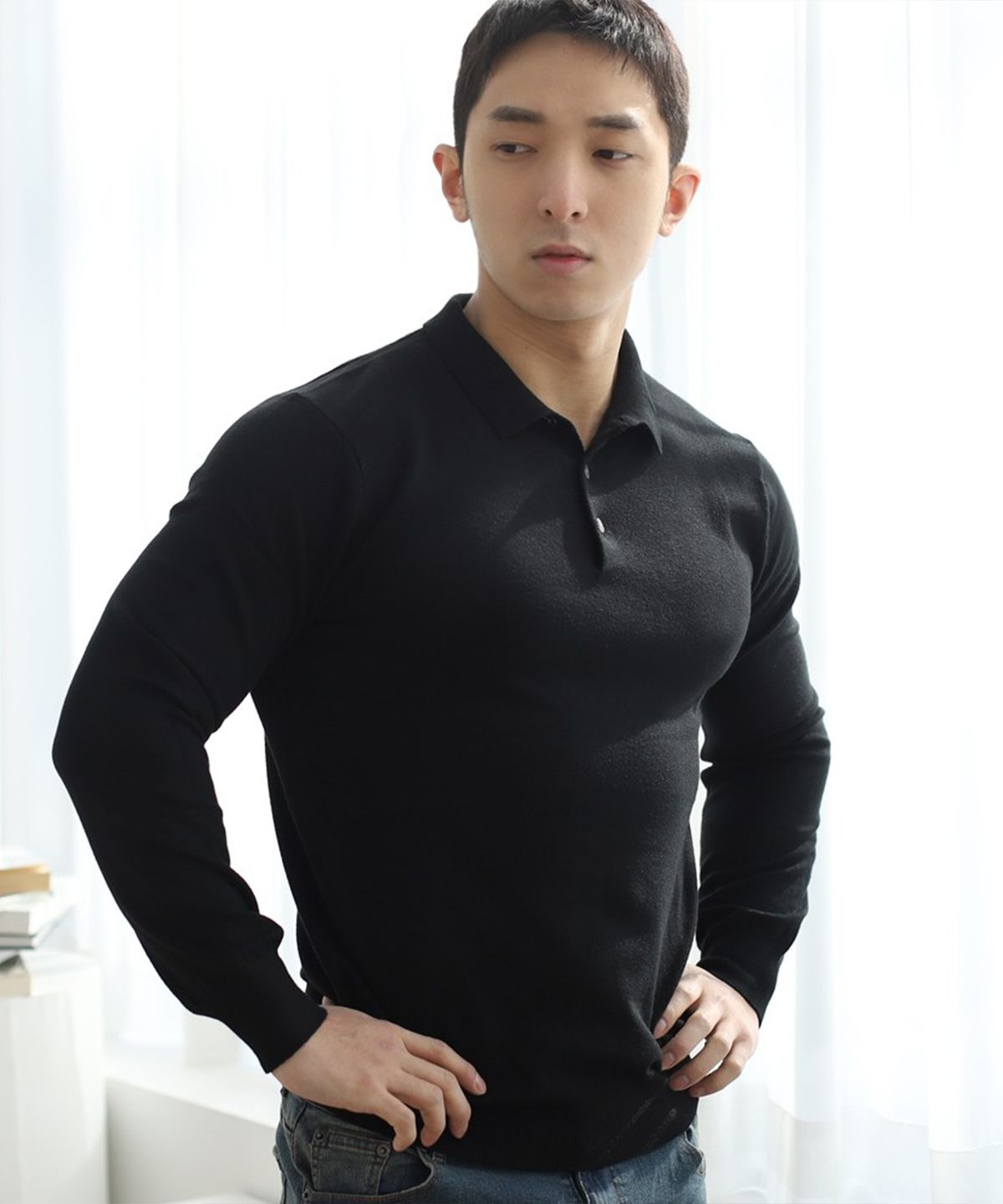 보스트핏(BOASTFIT) 부드러운 머슬핏 카라넥 긴팔니트