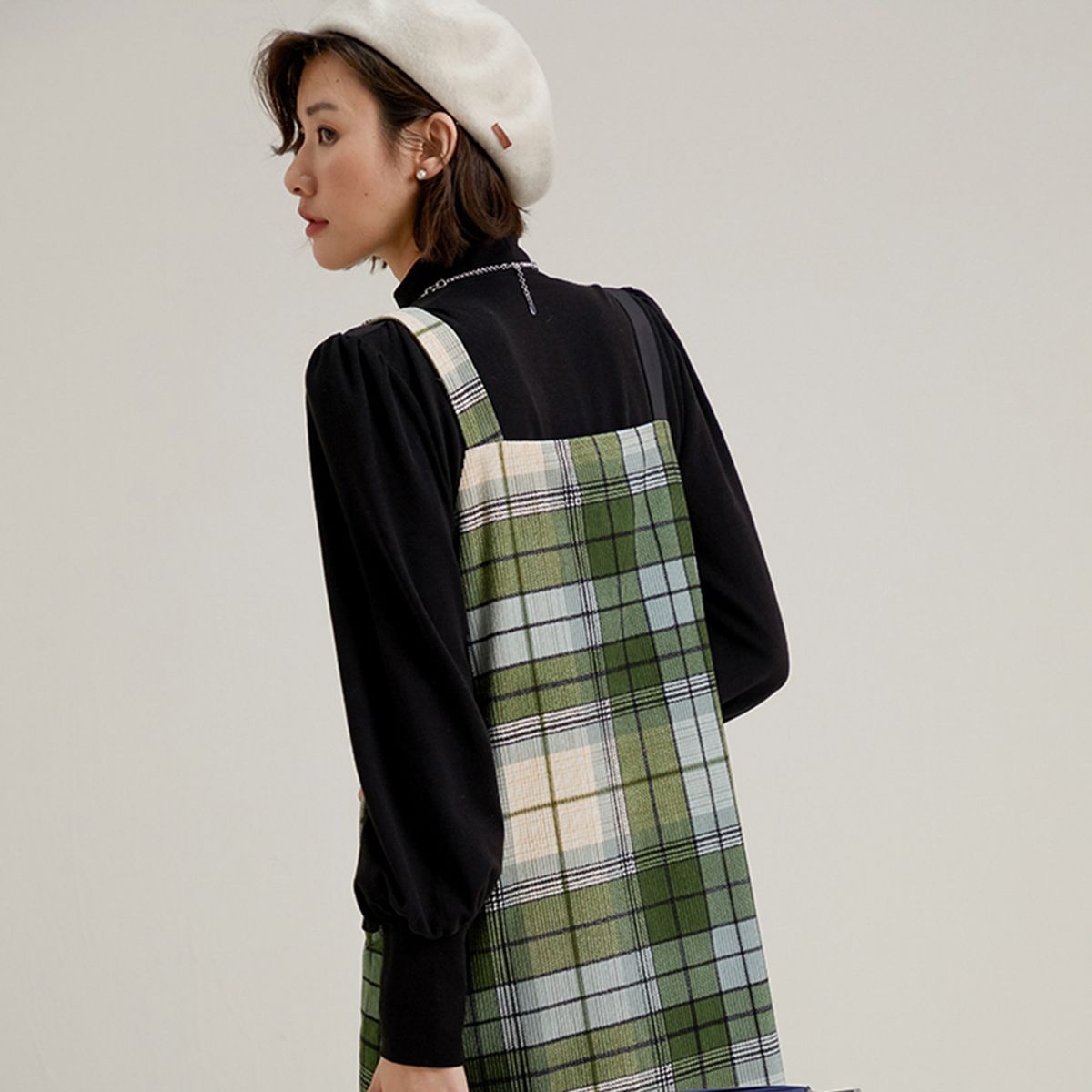 랭썬(LANGSON) LS_Temperament plaid slip dress