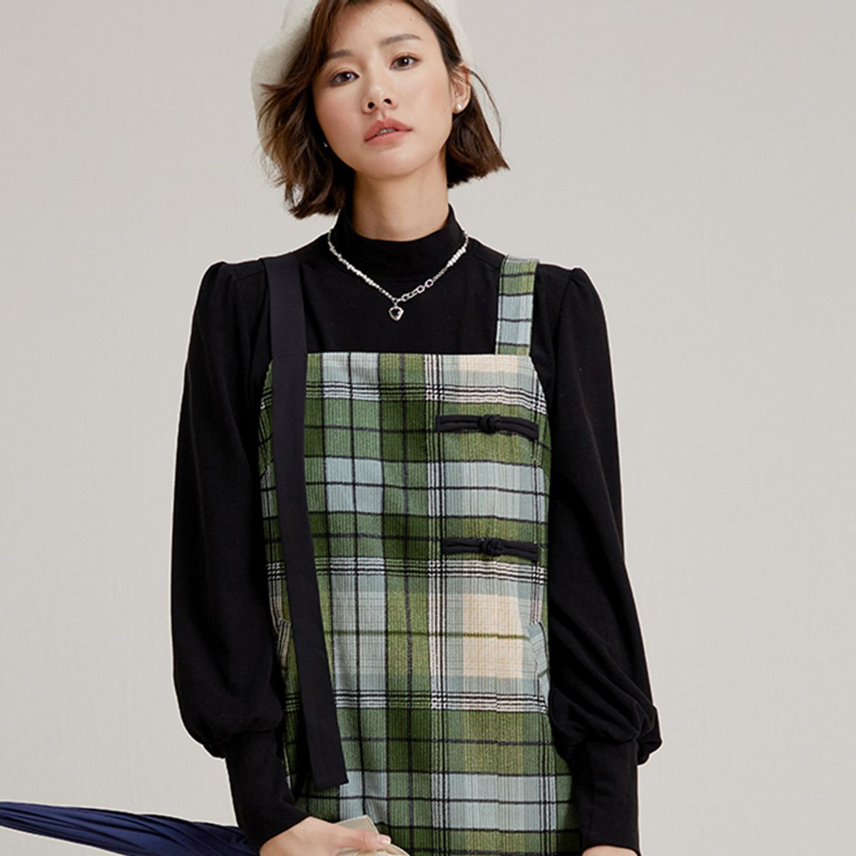 랭썬(LANGSON) LS_Temperament plaid slip dress