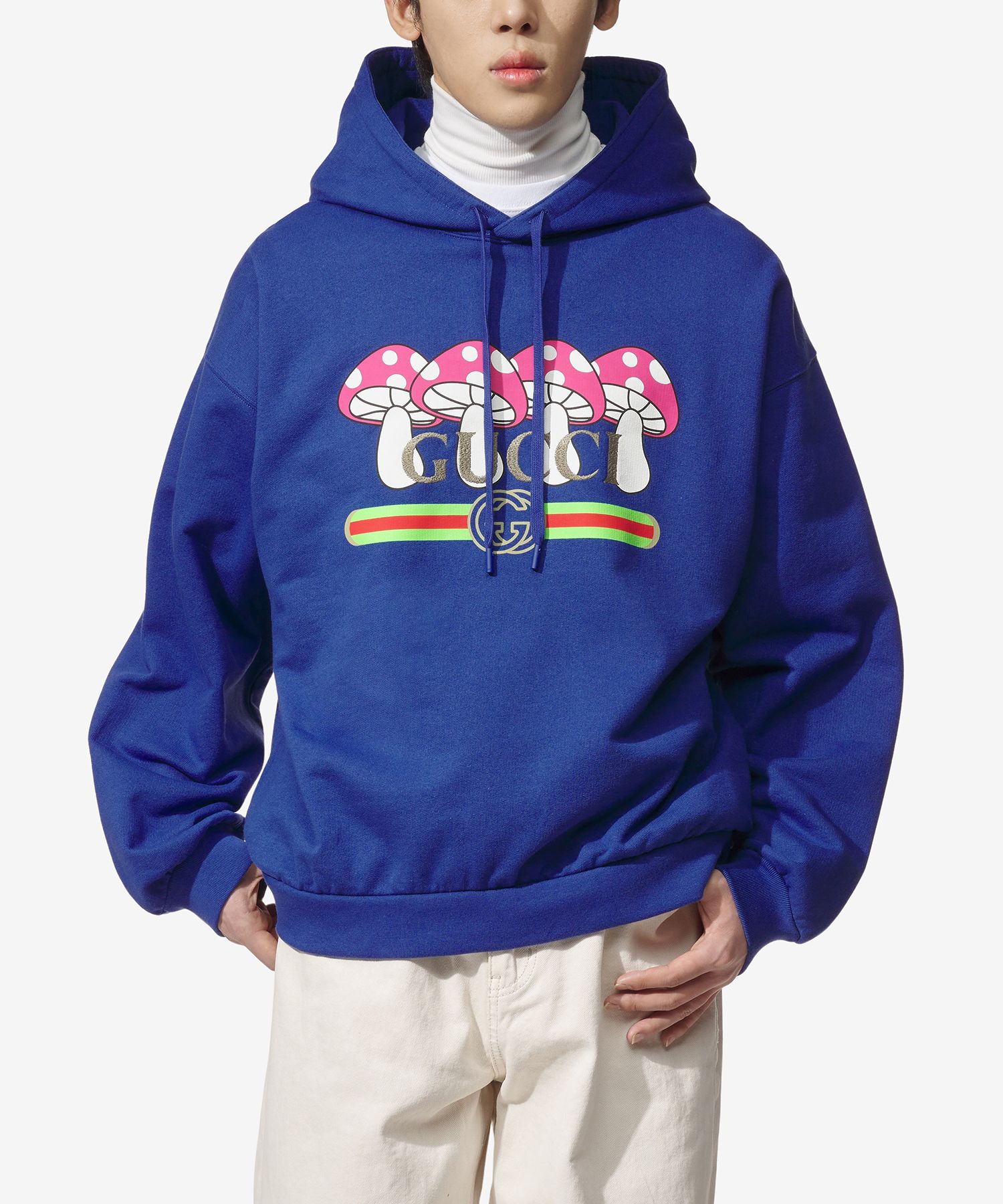 GUCCI ★ GGエンブレム フード付きジャージ ブルー M MUSINSA公式 | GUCCI Mushroom GG Logo Print Hoodie - Blue