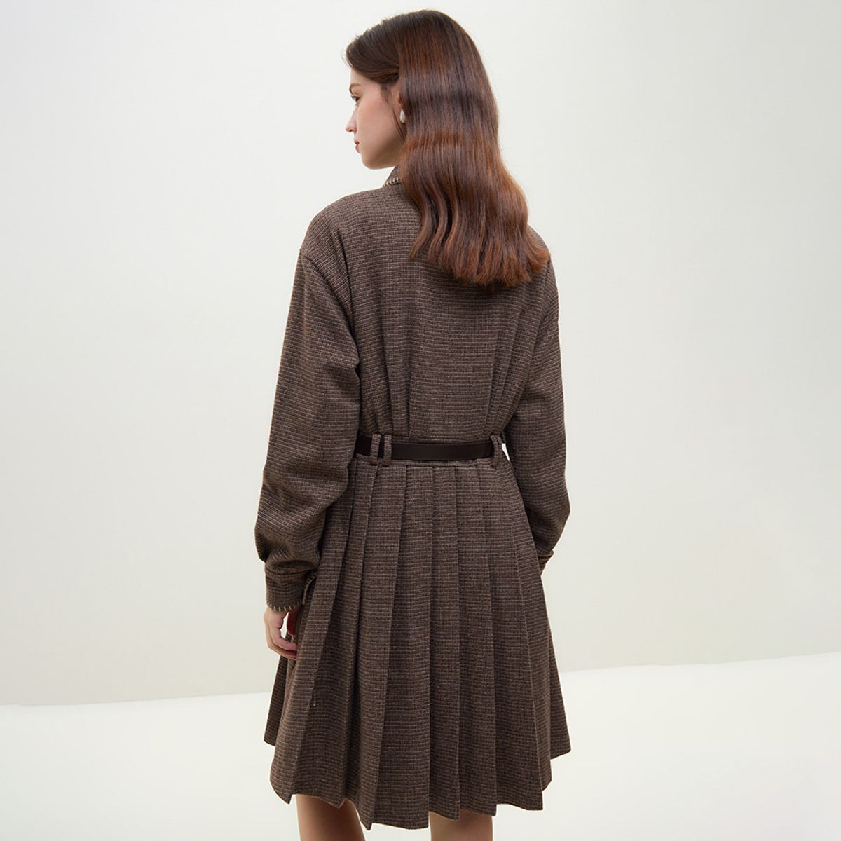 웬스데이딜라잇(WEDNESDAY DELIGHT) WD_Brown plaid woolen shirt dress