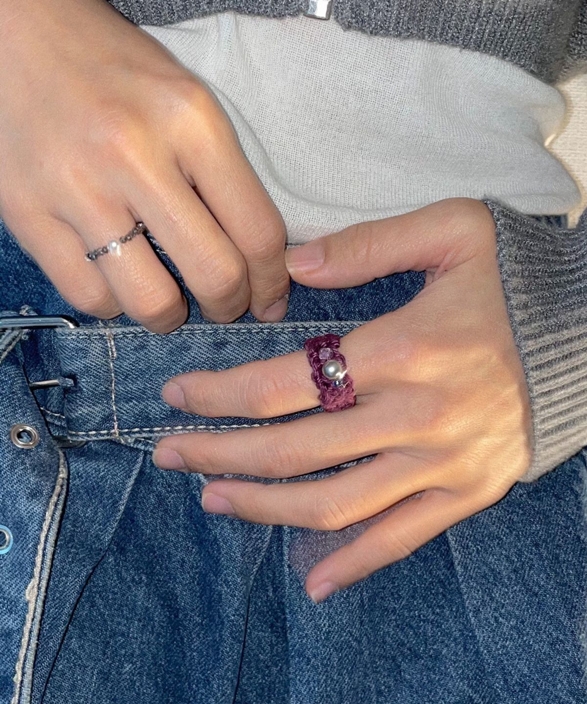 메리모티브(MERRYMOTIVE) Gem with knitted ring (Purple)