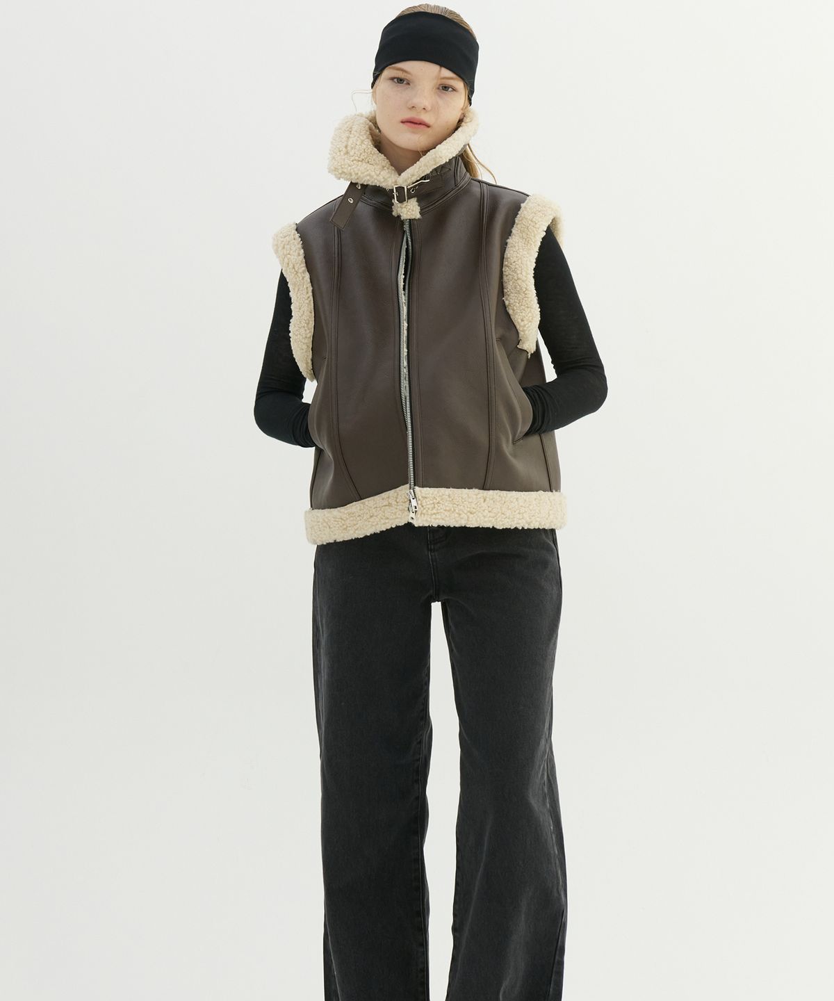 비콰이엇(B QUIET) FAUX SHEARING TRIMMING VEST_BROWN BEIGE