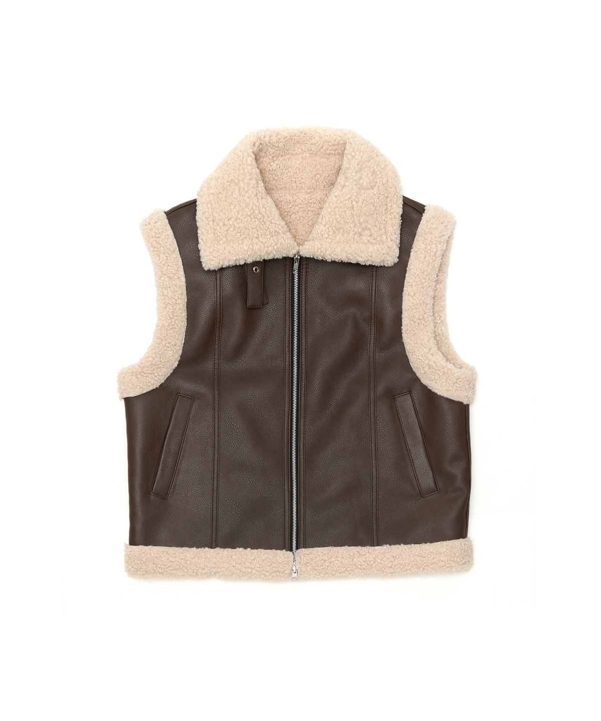 비콰이엇(B QUIET) FAUX SHEARING TRIMMING VEST_BROWN BEIGE