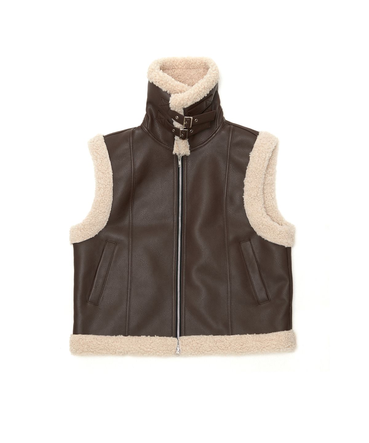 비콰이엇(B QUIET) FAUX SHEARING TRIMMING VEST_BROWN BEIGE