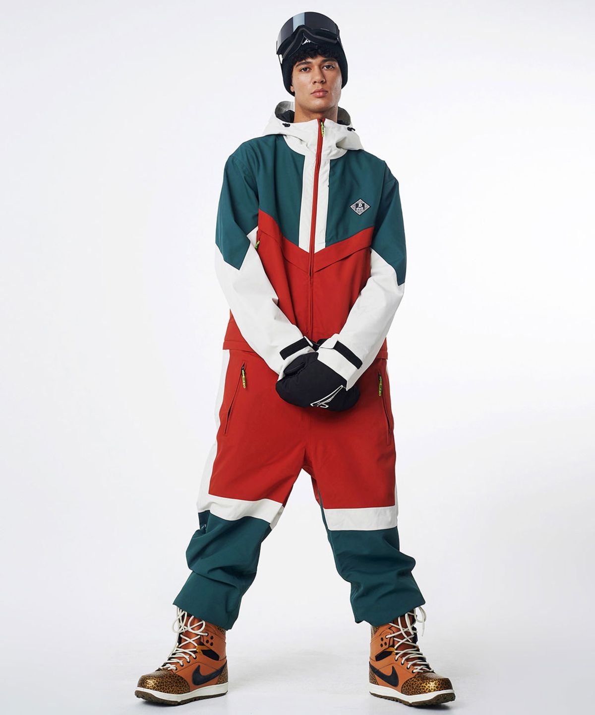 돌아우터웨어(DOLL OUTERWEAR) 2324 브이라인 스노우보드복  점프슈트 다크 그린 남녀공용 보드복자켓 보드복팬츠