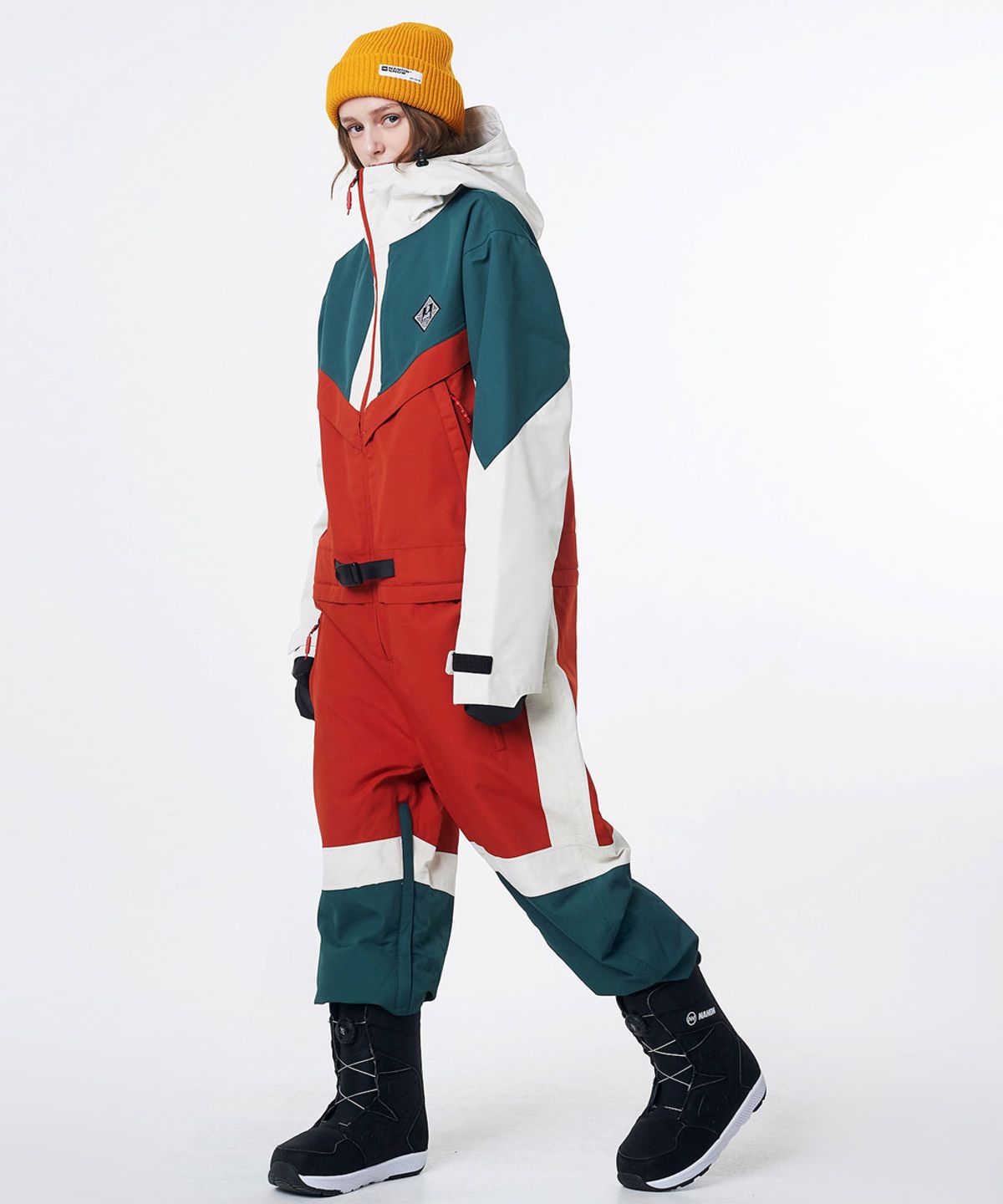 돌아우터웨어(DOLL OUTERWEAR) 2324 브이라인 스노우보드복  점프슈트 다크 그린 남녀공용 보드복자켓 보드복팬츠