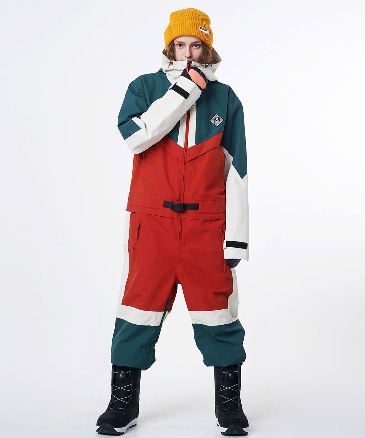 돌아우터웨어(DOLL OUTERWEAR) 2324 브이라인 스노우보드복  점프슈트 다크 그린 남녀공용 보드복자켓 보드복팬츠
