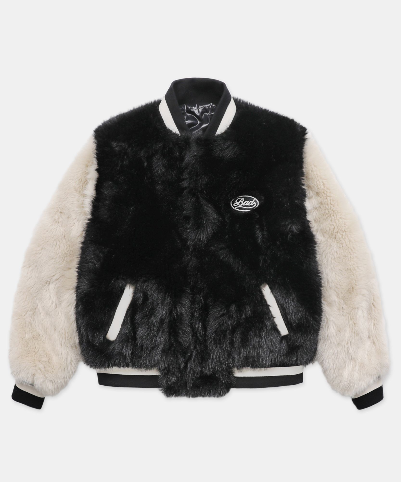 MUSINSA | BADBLOOD Panda Varsity Jacket - Black/Cream