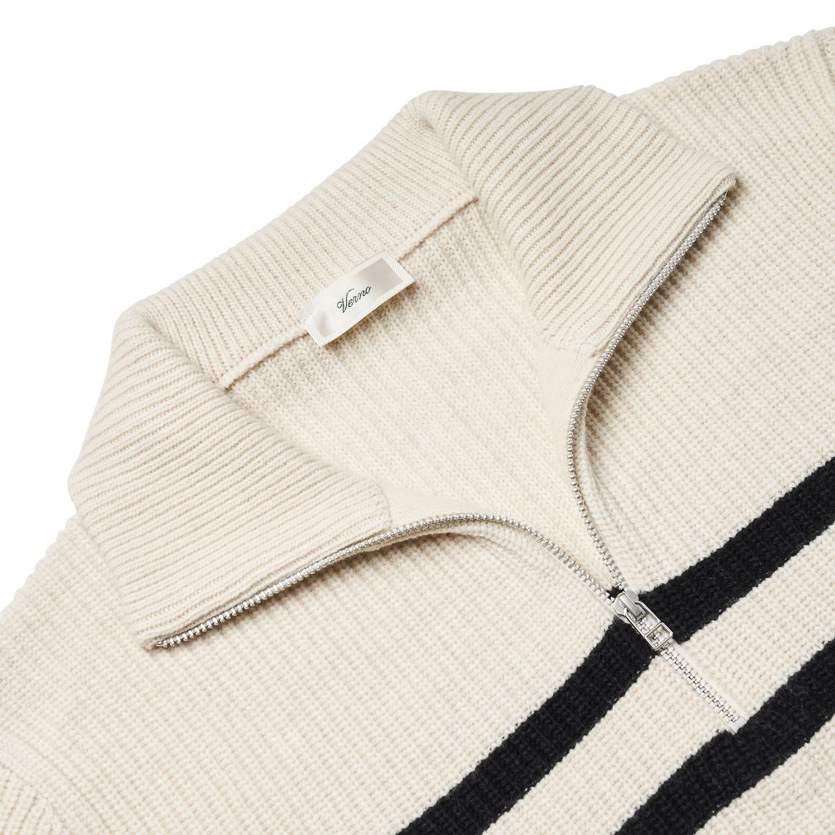 베르노(VERNO) [Casual] Stripe Half zip-up knit White