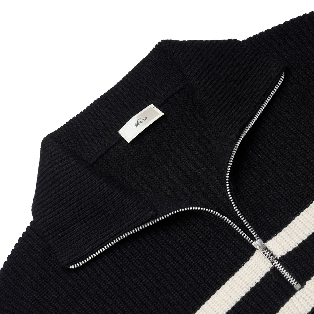 베르노(VERNO) [Casual] Stripe Half zip-up knit Black