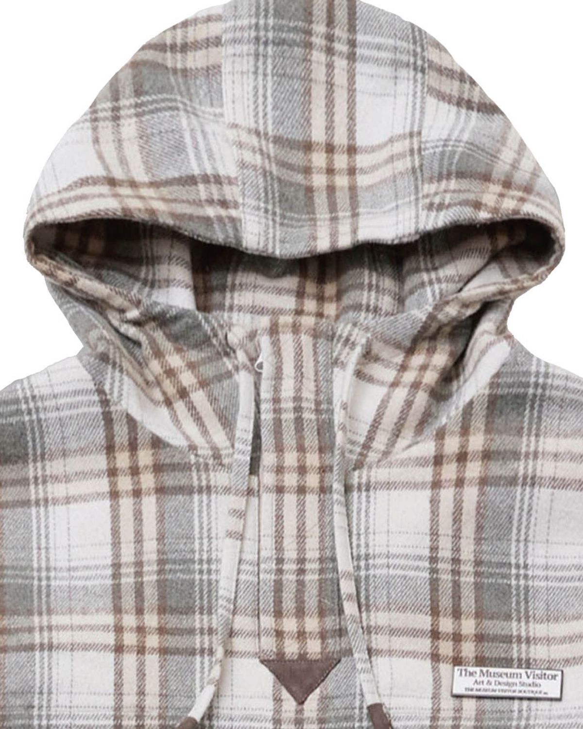 더뮤지엄비지터(THEMUSEUMVISITOR) LEATHER ELBOW PATCH CHECK ANORAK (BEIGE)