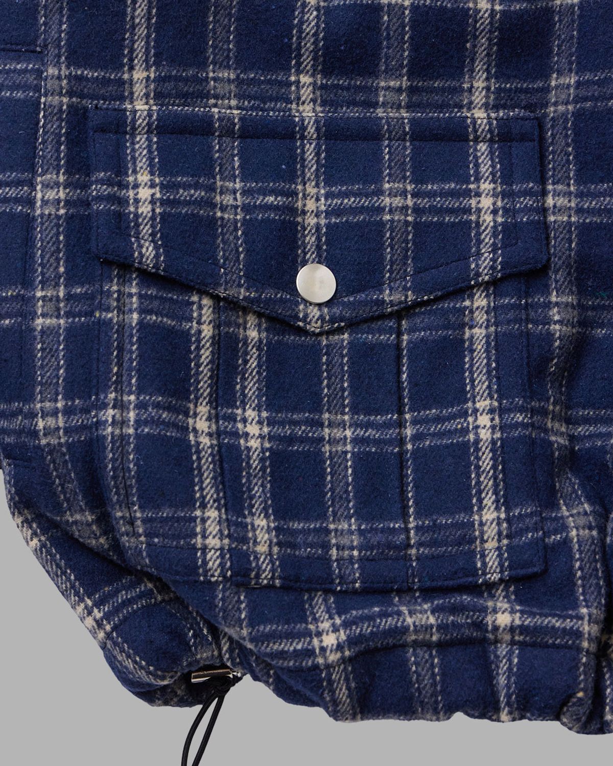더뮤지엄비지터(THEMUSEUMVISITOR) LEATHER ELBOW PATCH CHECK ANORAK (NAVY)