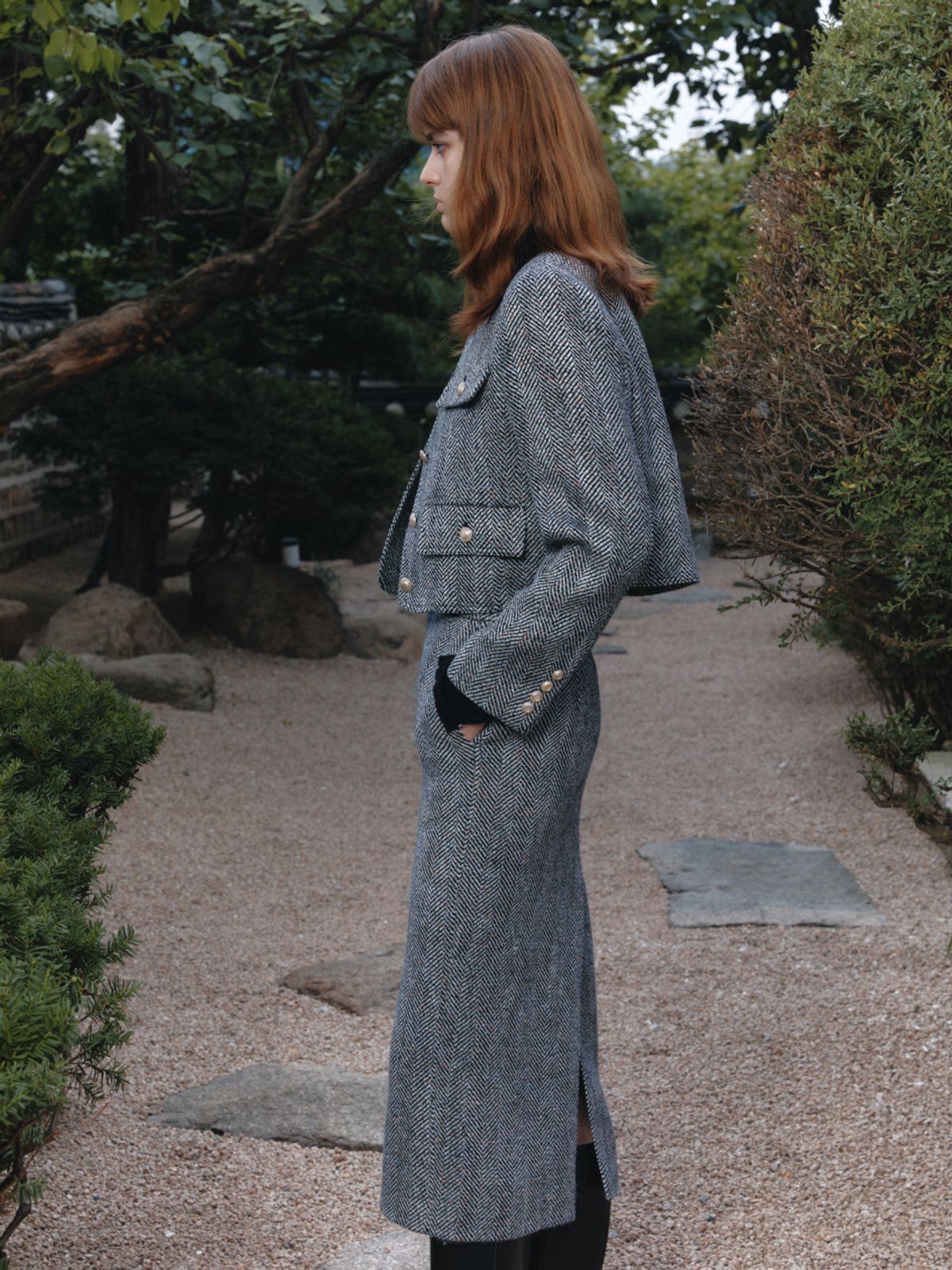 뮤제(MUSEE) SOPHIA Tweed Wool Long Skirt-Black