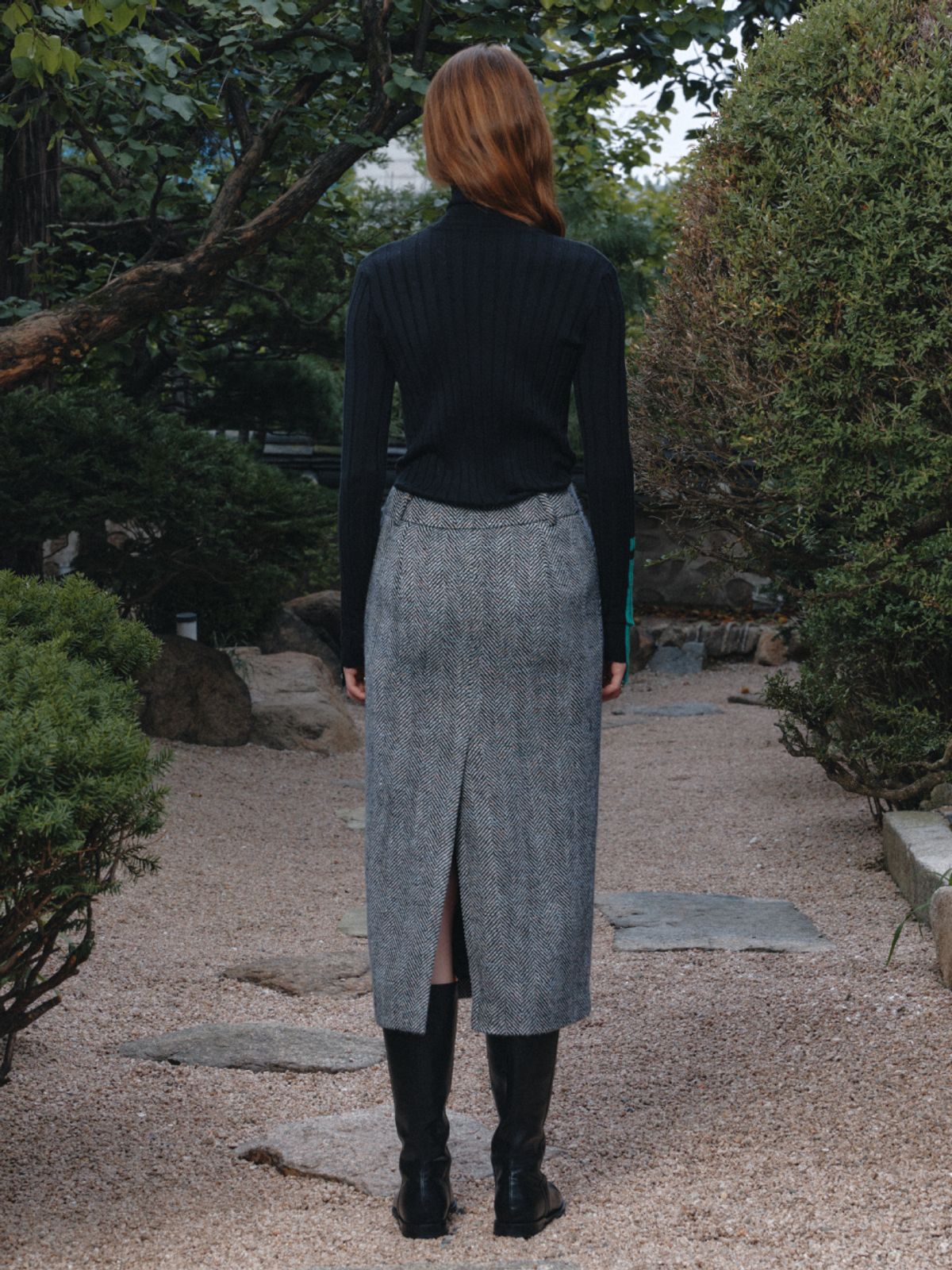 뮤제(MUSEE) SOPHIA Tweed Wool Long Skirt-Black