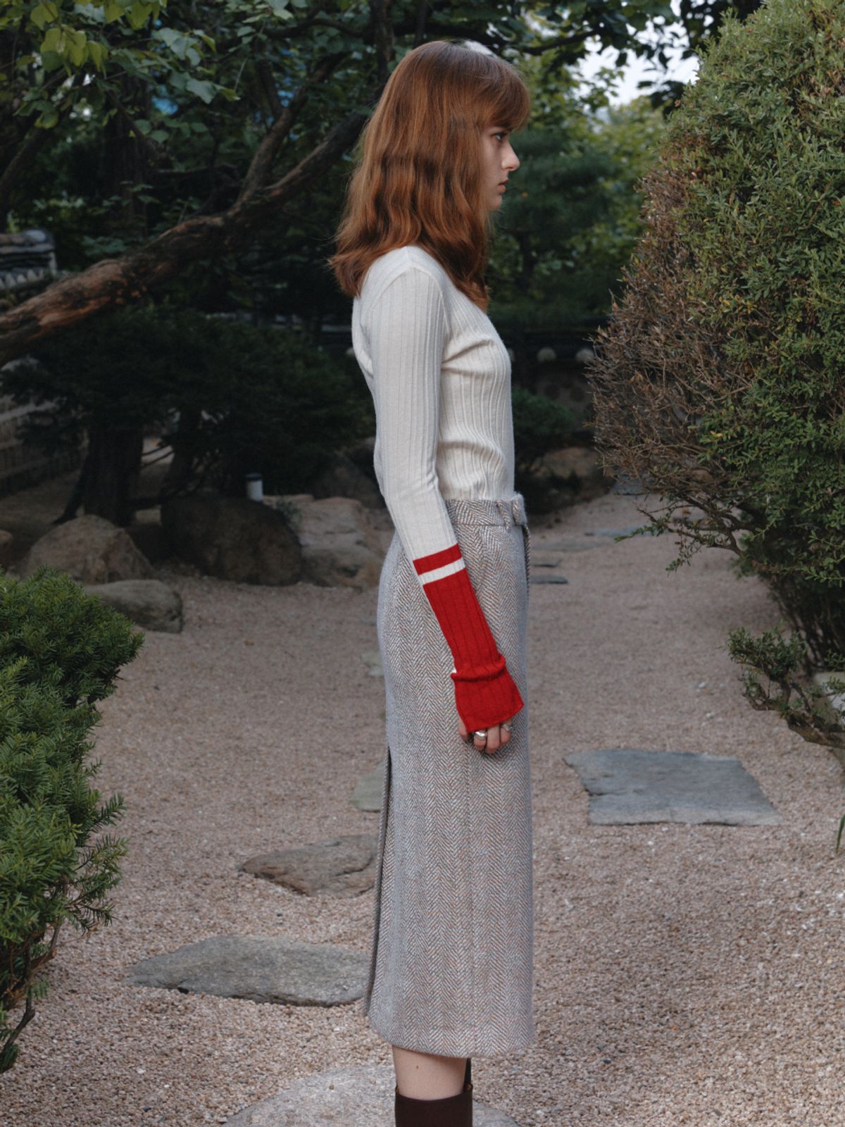 뮤제(MUSEE) SOPHIA Tweed Wool Long Skirt-Beige