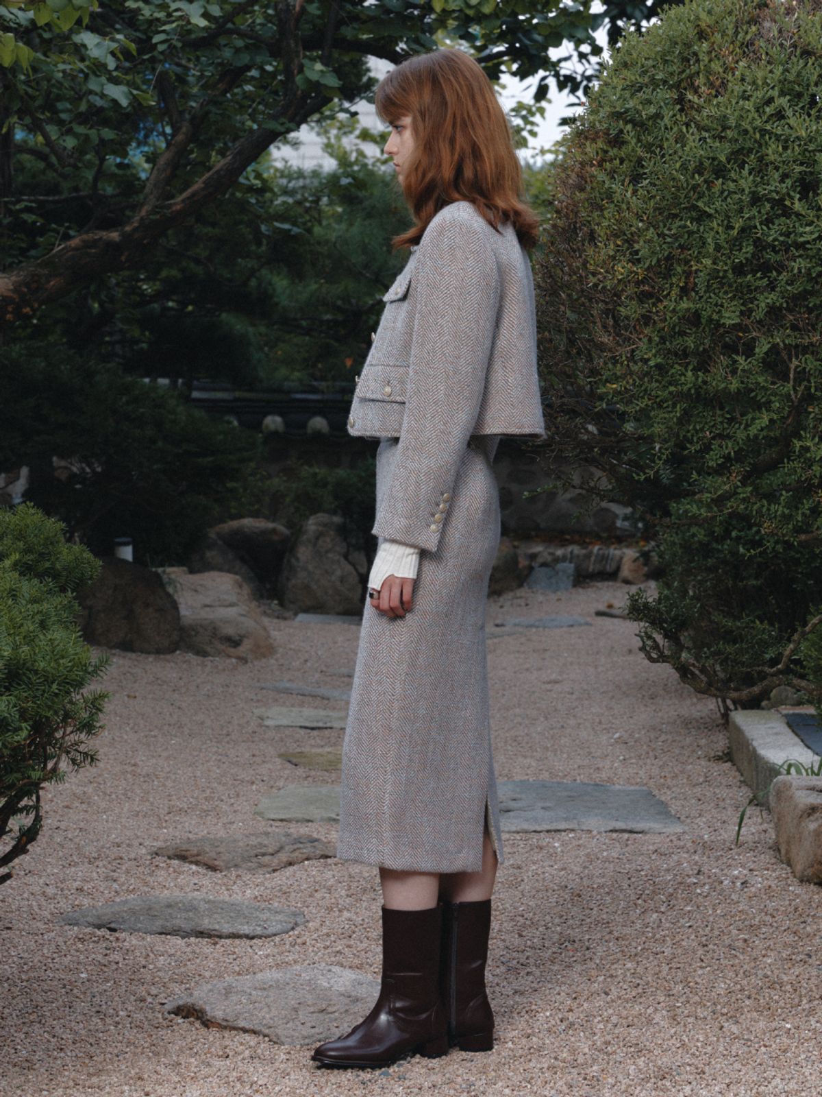 뮤제(MUSEE) SOPHIA Tweed Wool Long Skirt-Beige
