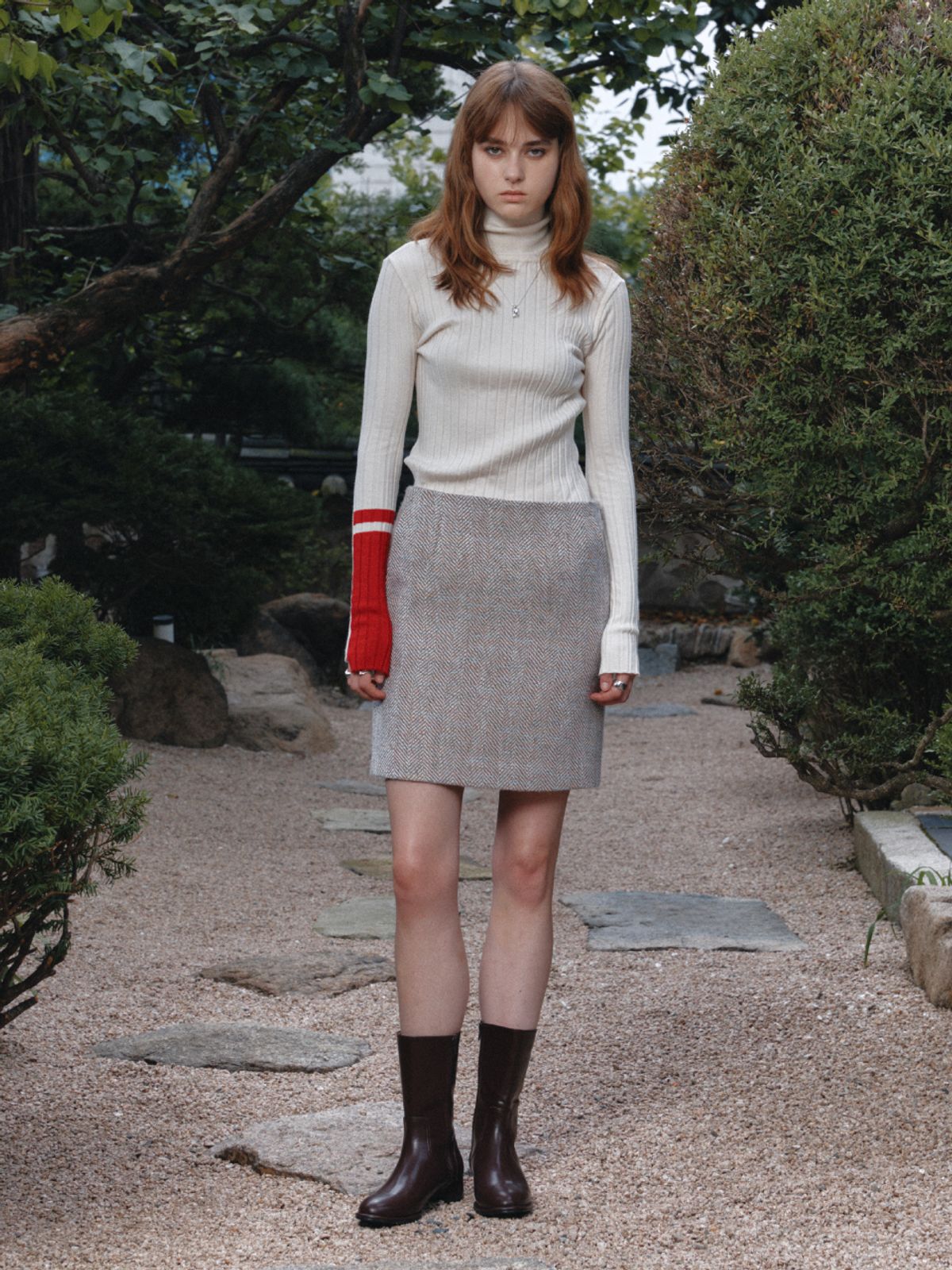 뮤제(MUSEE) MIENNE Tweed Wool Mini Skirt-Beige