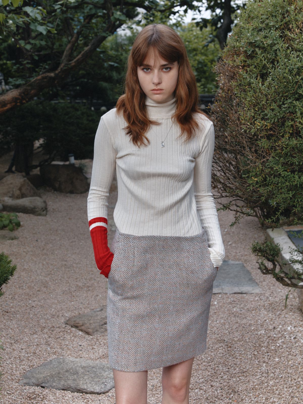 뮤제(MUSEE) MIENNE Tweed Wool Mini Skirt-Beige
