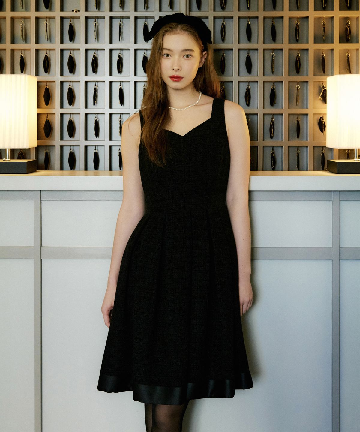 오떼뜨(OCTETTE) BACK RIBBON TWEED OPS_BLACK