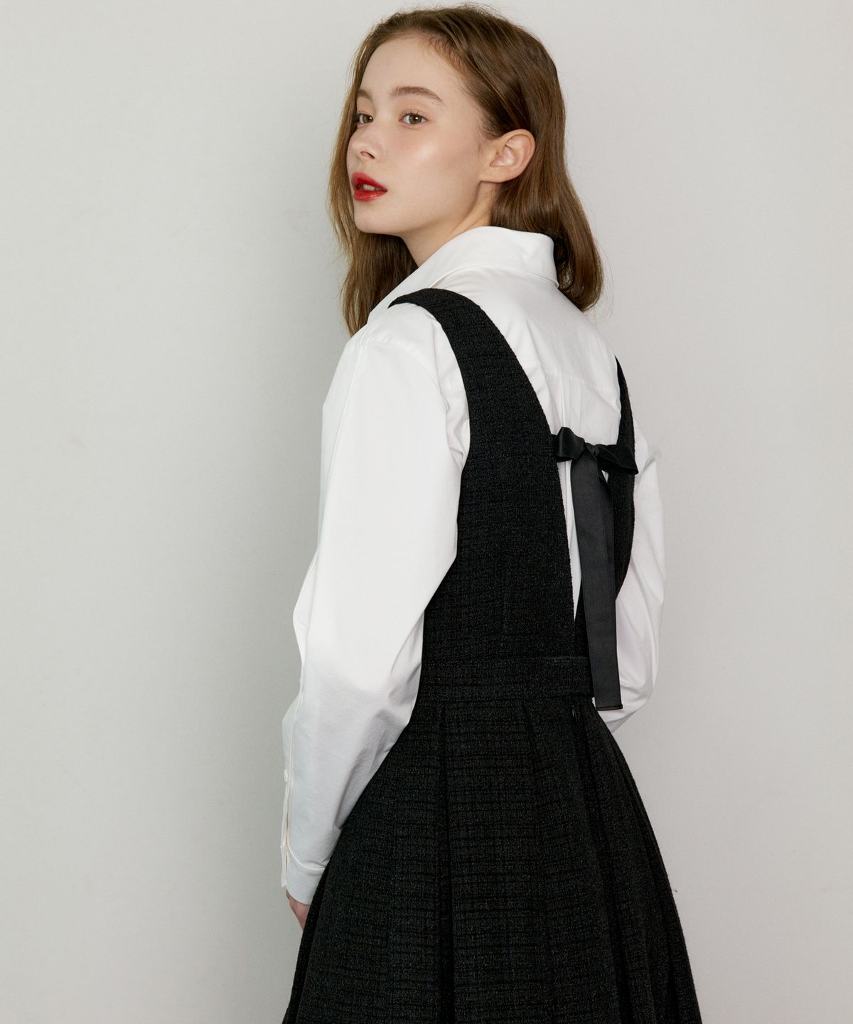 오떼뜨(OCTETTE) BACK RIBBON TWEED OPS_BLACK