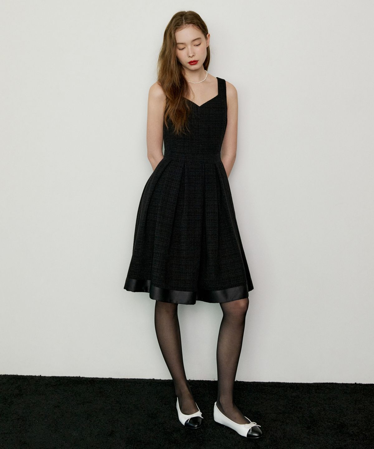 오떼뜨(OCTETTE) BACK RIBBON TWEED OPS_BLACK