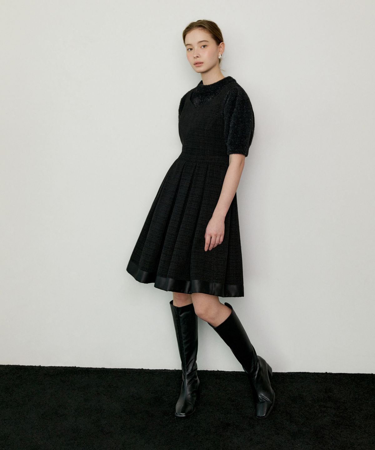 오떼뜨(OCTETTE) BACK RIBBON TWEED OPS_BLACK
