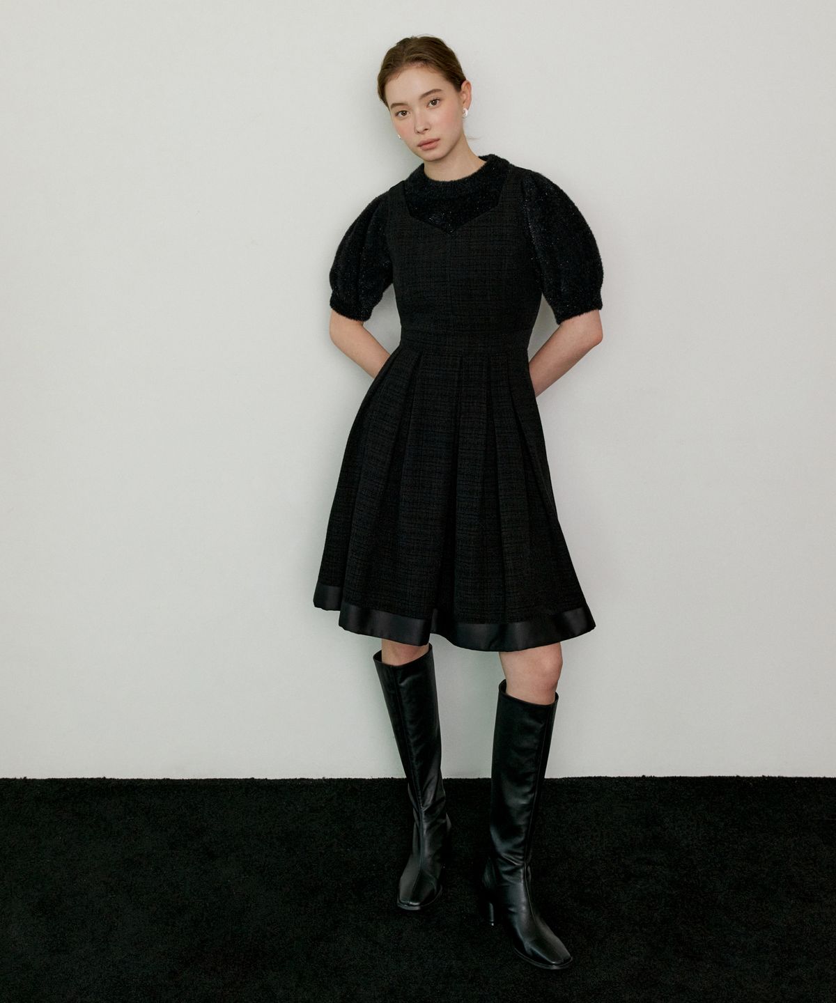 오떼뜨(OCTETTE) BACK RIBBON TWEED OPS_BLACK