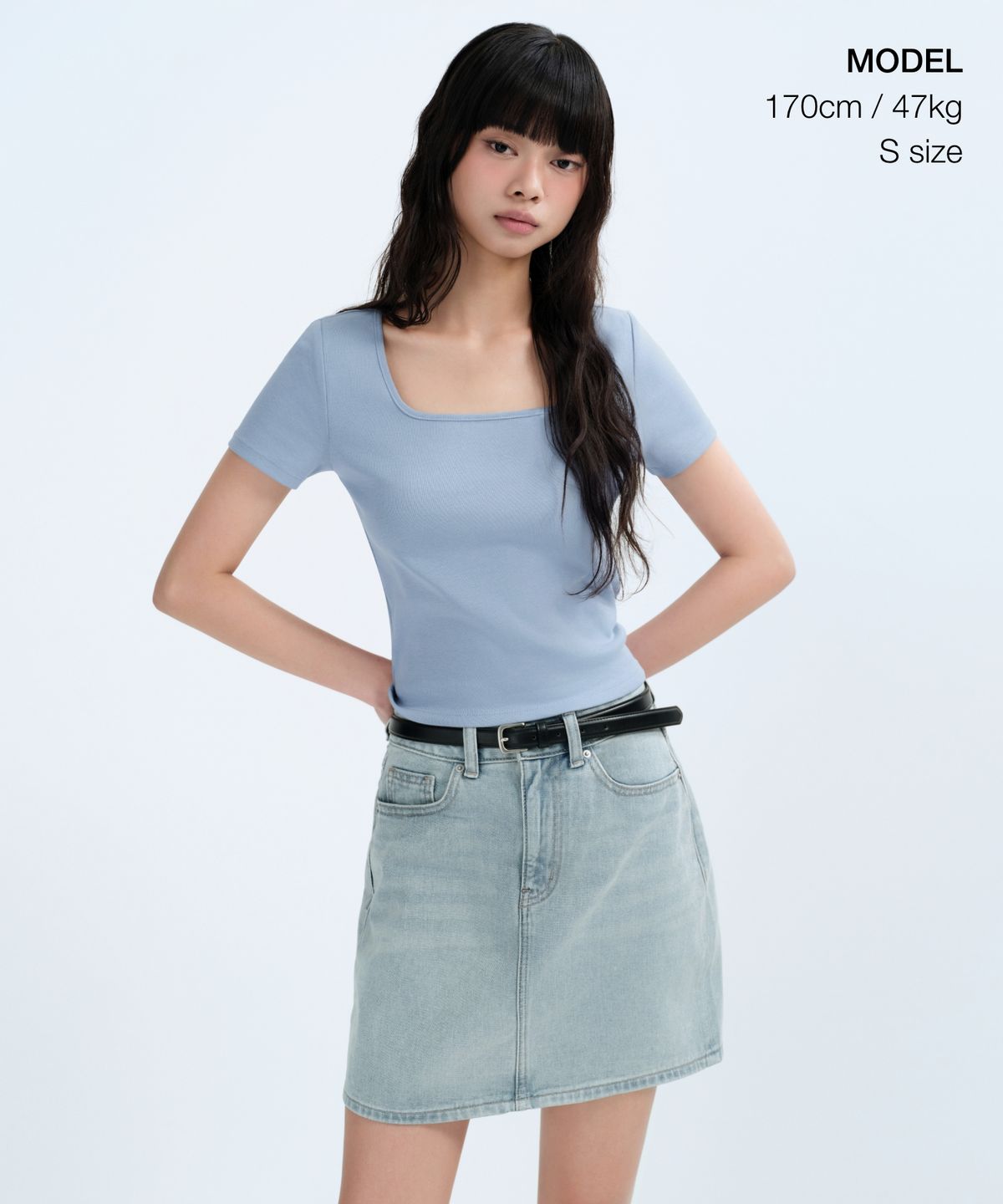 무신사 스탠다드 우먼(MUSINSA STANDARD WOMAN) 우먼즈 슬림 스퀘어 넥 티셔츠 [클라우디 블루]