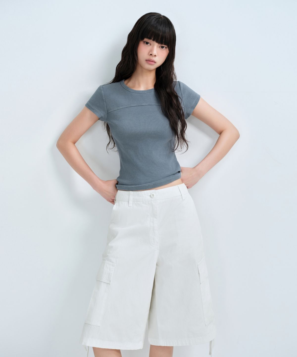 무신사 스탠다드 우먼(MUSINSA STANDARD WOMAN) 우먼즈 리브드 피그먼트 슬림 티셔츠 [피콕 블루]