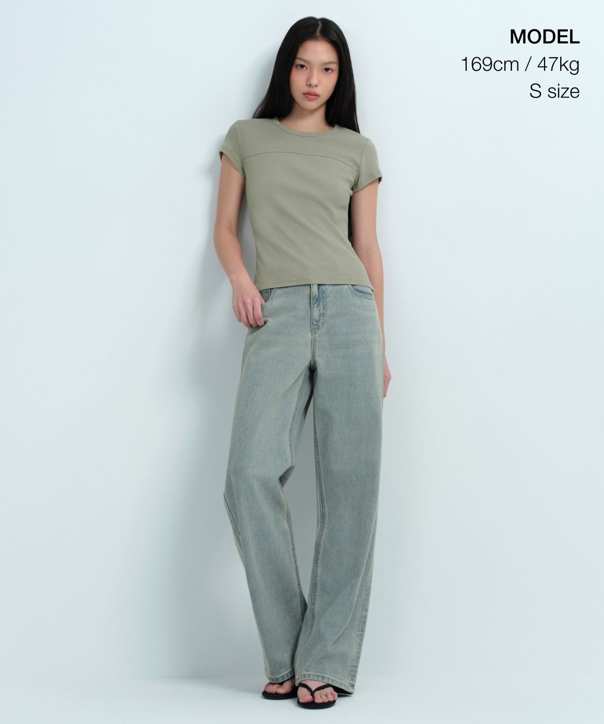 무신사 스탠다드 우먼(MUSINSA STANDARD WOMAN) 우먼즈 리브드 피그먼트 슬림 티셔츠 [세이지]