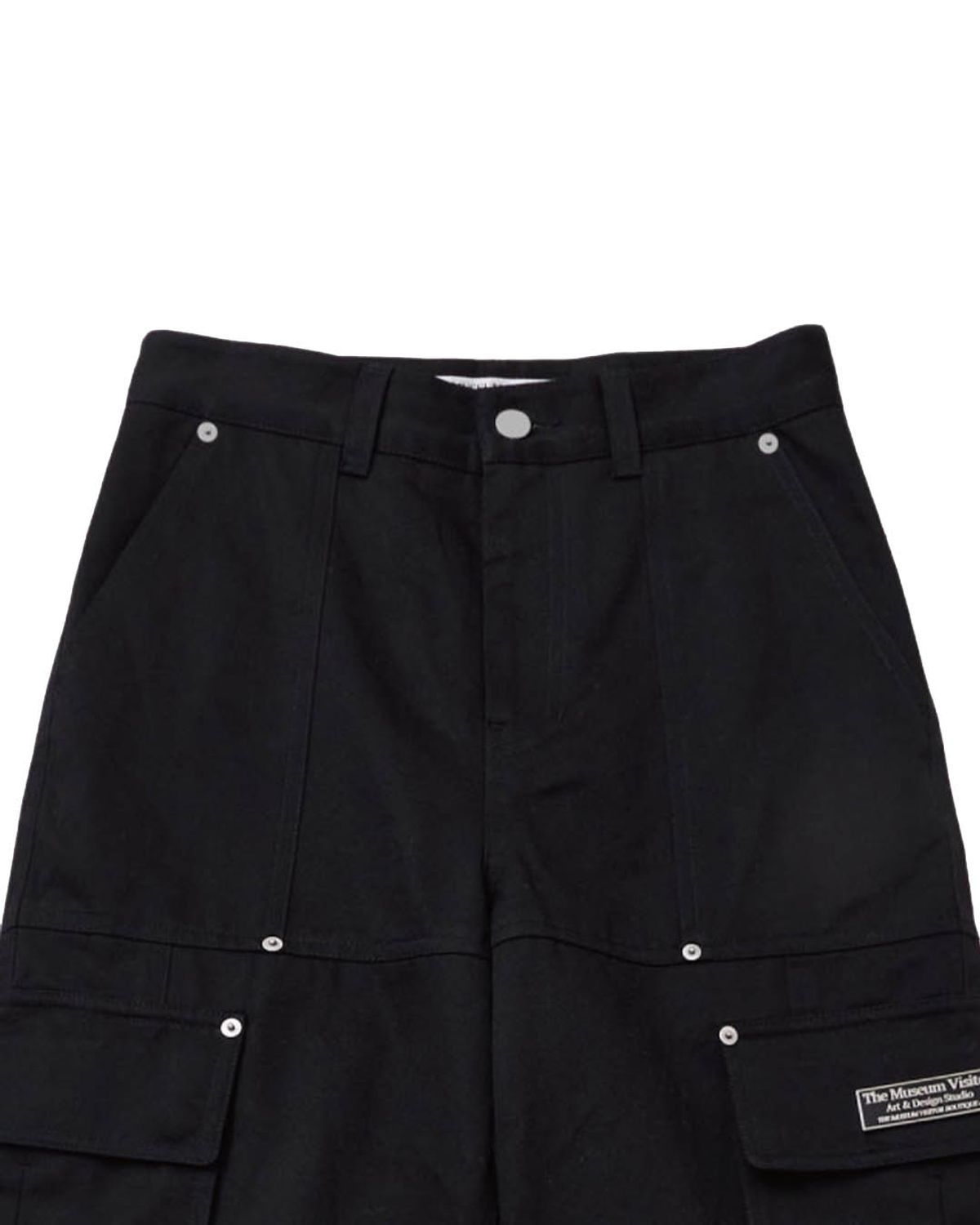 더뮤지엄비지터(THEMUSEUMVISITOR) METAL LOGO CARGO PANTS (BLACK)