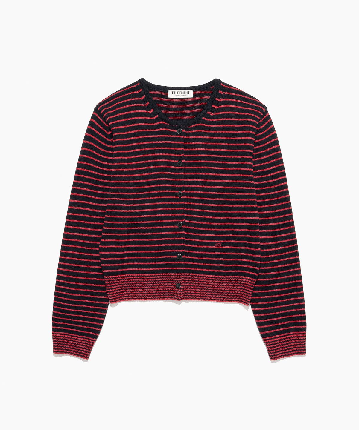 튜드먼트(TTUDEMENT) STRIPE CREWNECK CARDIGAN NAVY