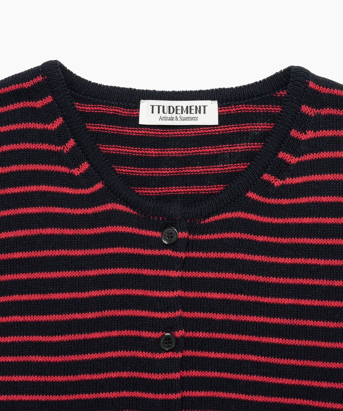 튜드먼트(TTUDEMENT) STRIPE CREWNECK CARDIGAN NAVY