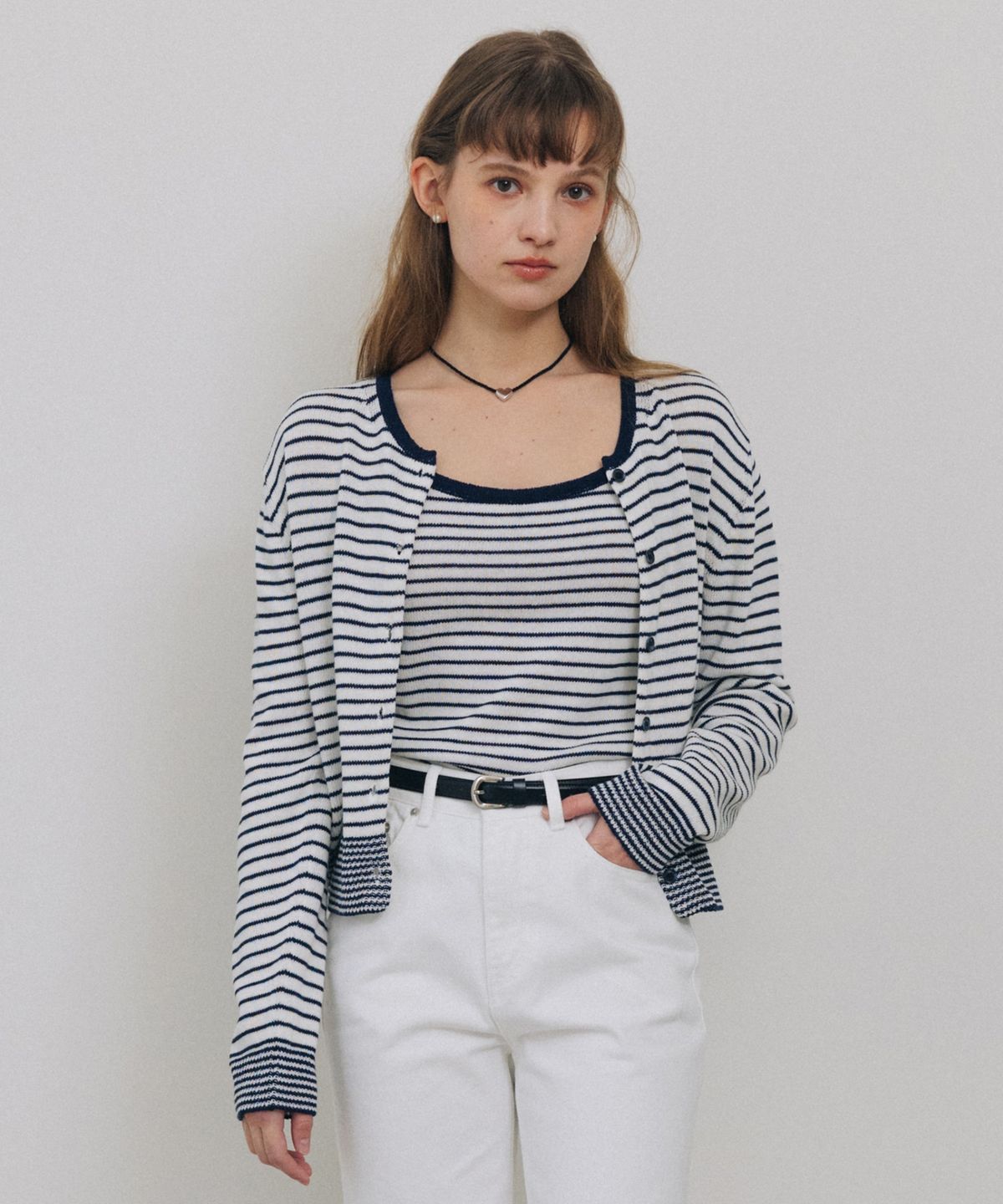 튜드먼트(TTUDEMENT) STRIPE CREWNECK CARDIGAN IVORY