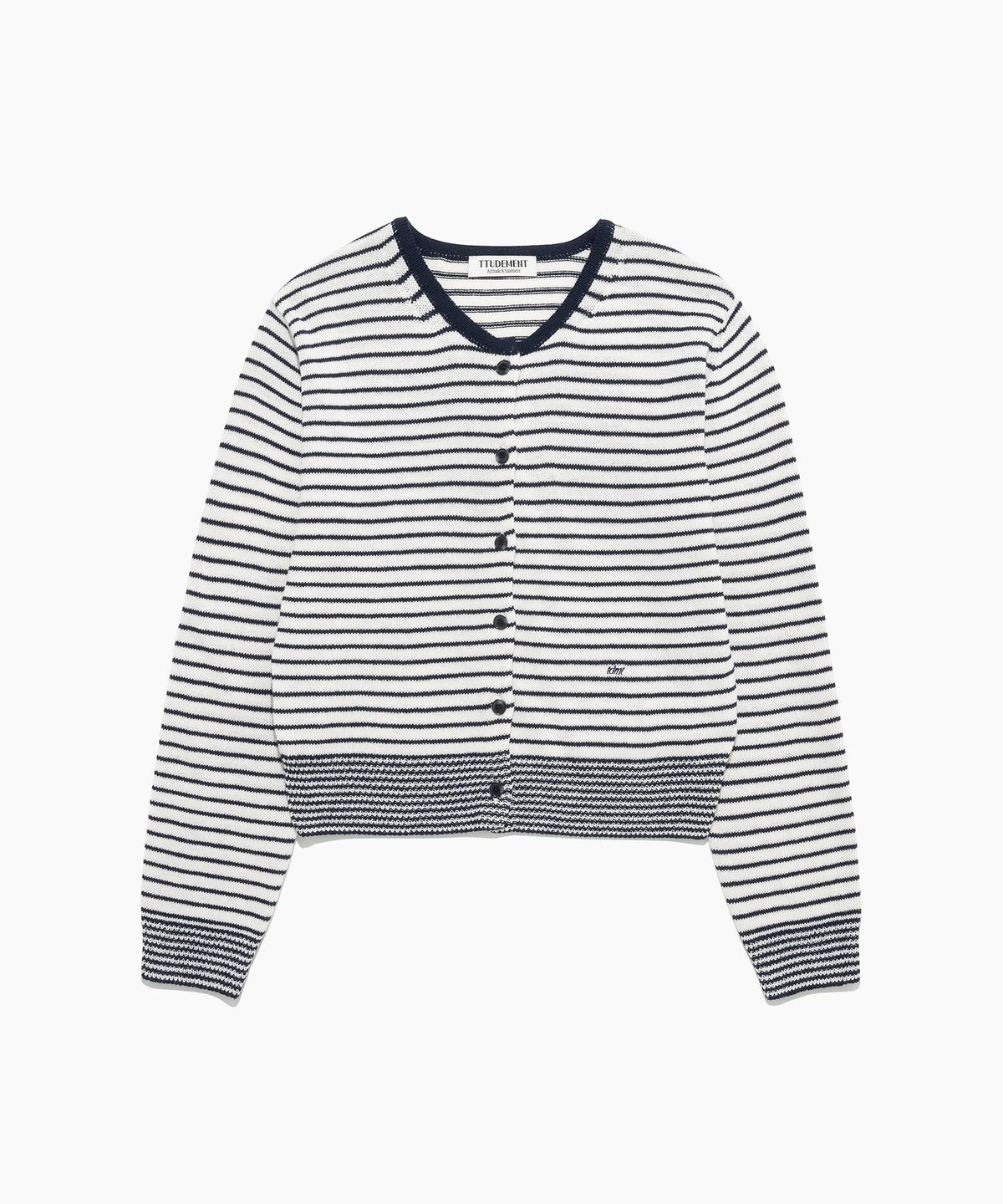 튜드먼트(TTUDEMENT) STRIPE CREWNECK CARDIGAN IVORY